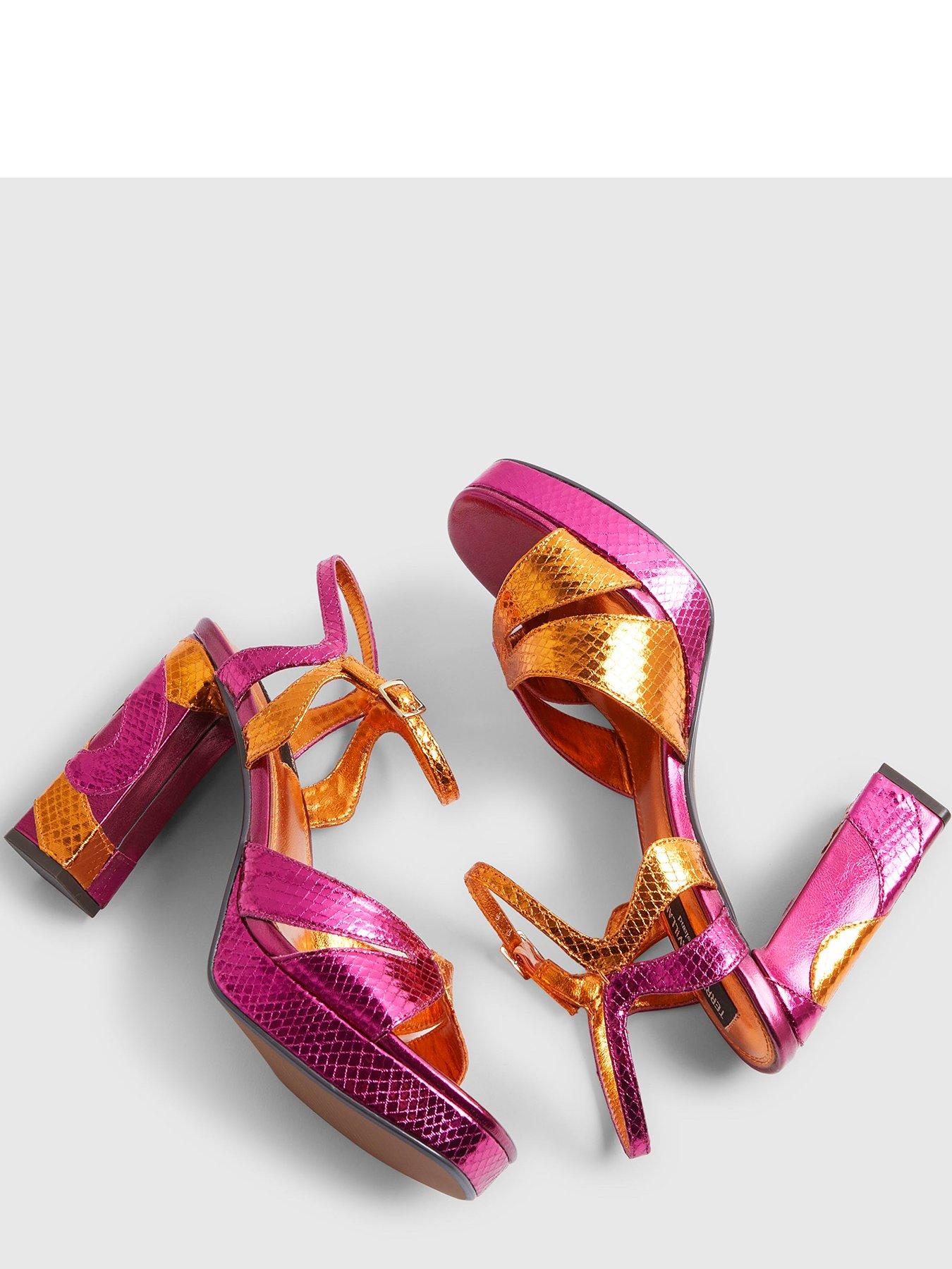 Image 5 of 5 of River Island Metallic Platform Heeled Sandals - Pink