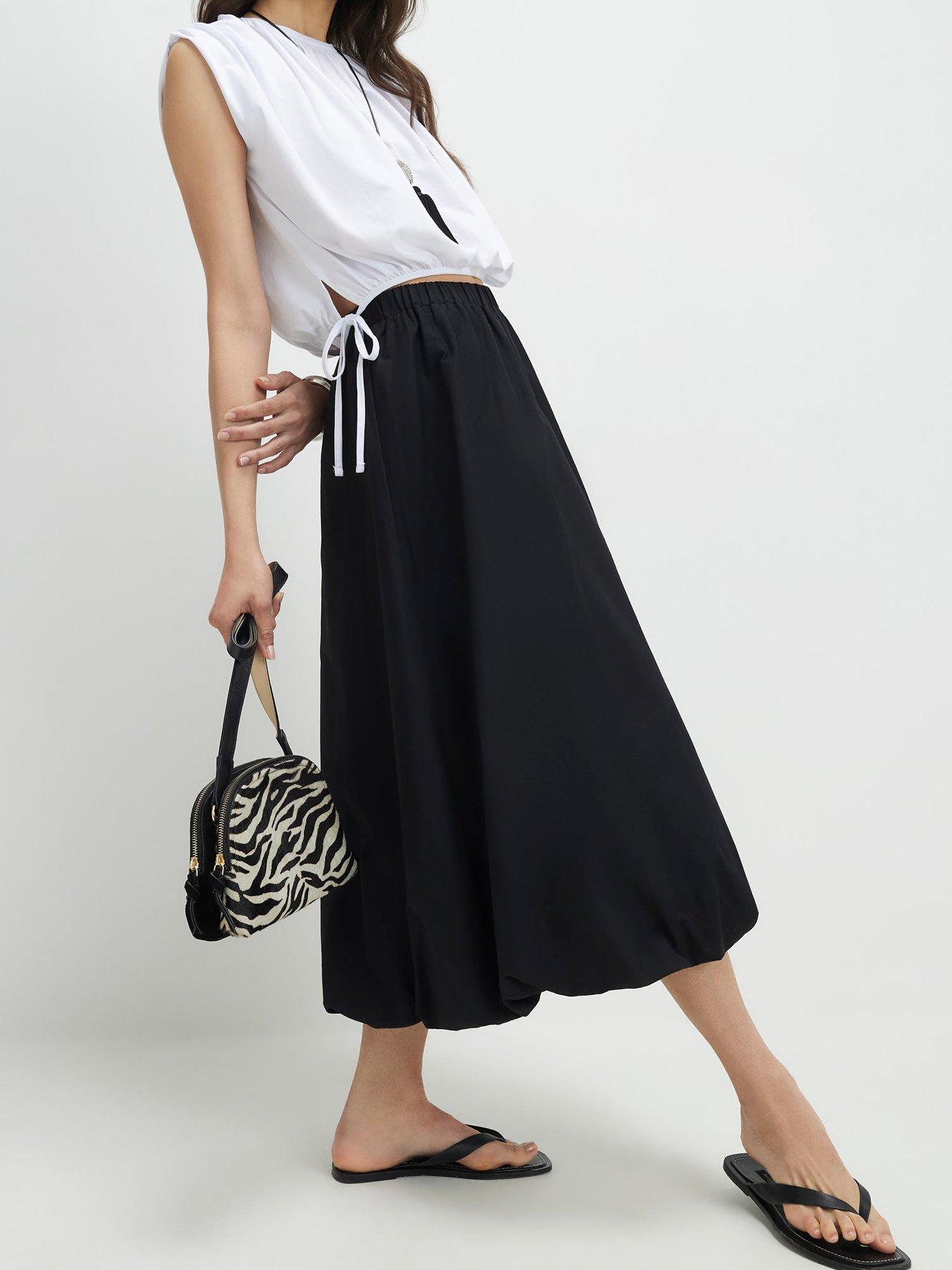 River Island Bubble Hem Midi Skirt - Black