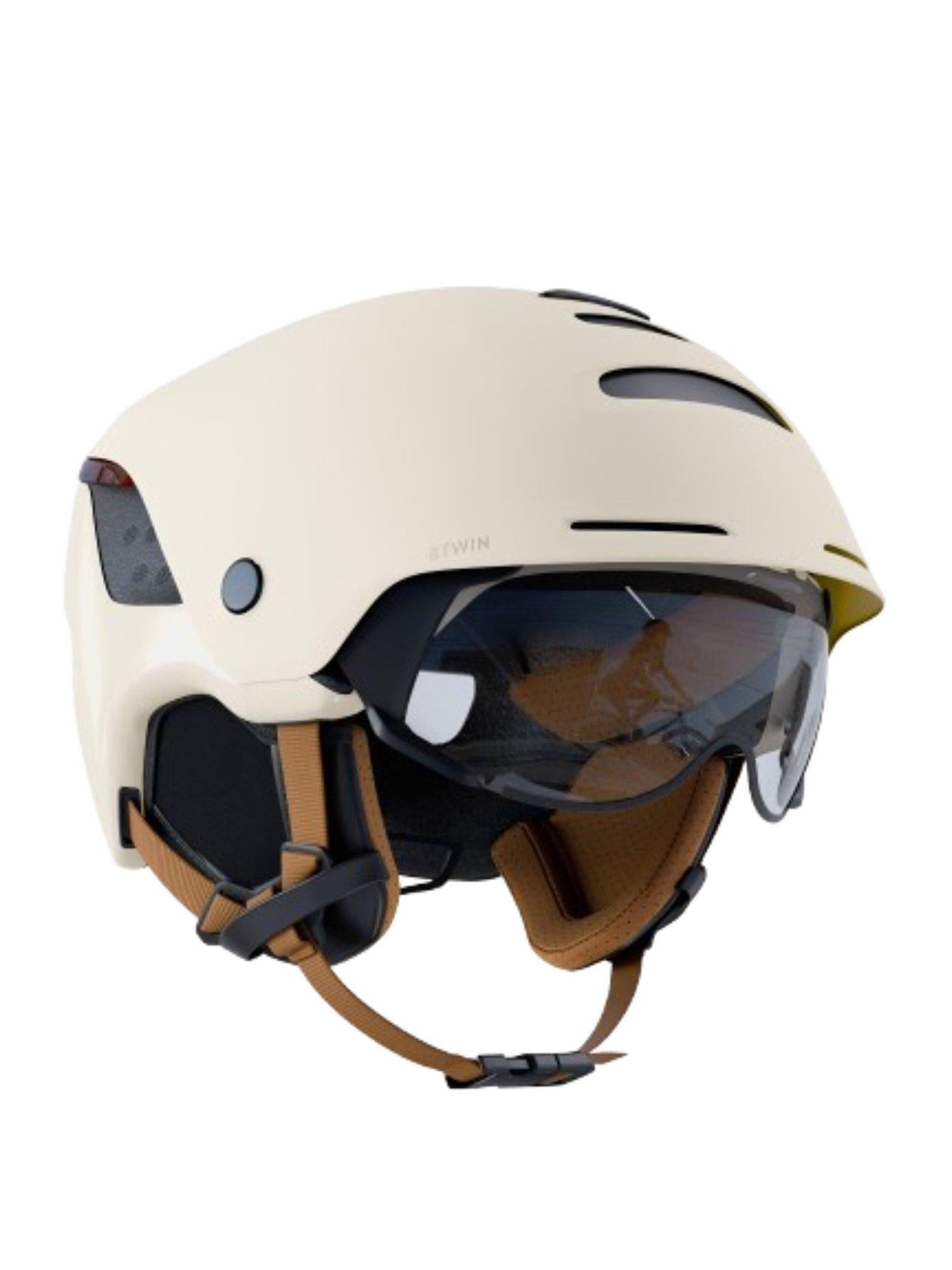 Decathlon City Cycling Helmet with Visor and Rear Light 900 - Beige