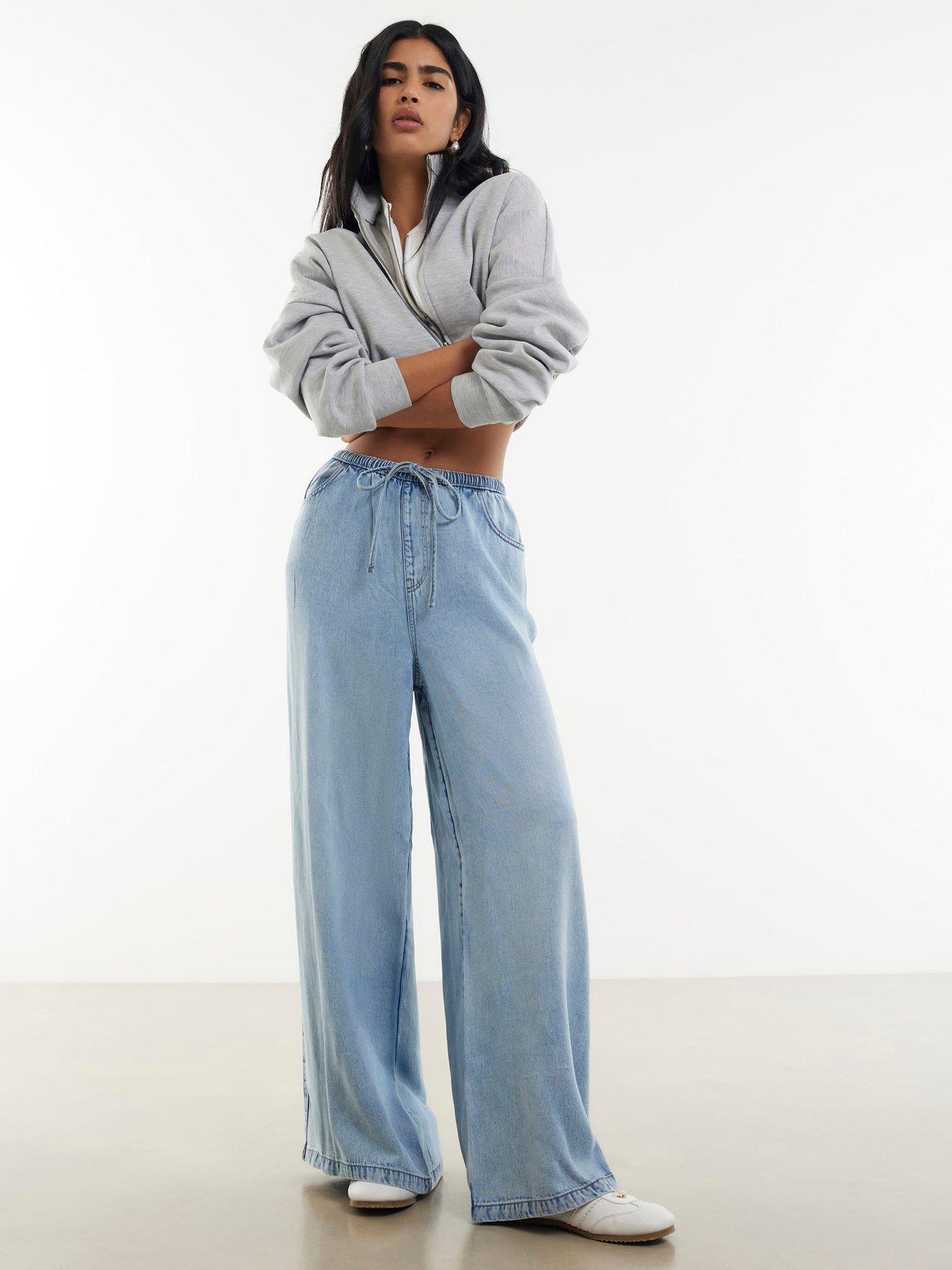 River Island Denim Tie Waist Wide Leg Jeans