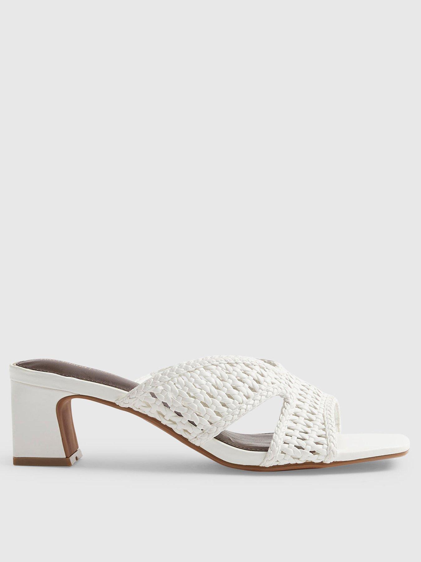 River Island Weave Block Heel Mule Sandals - White