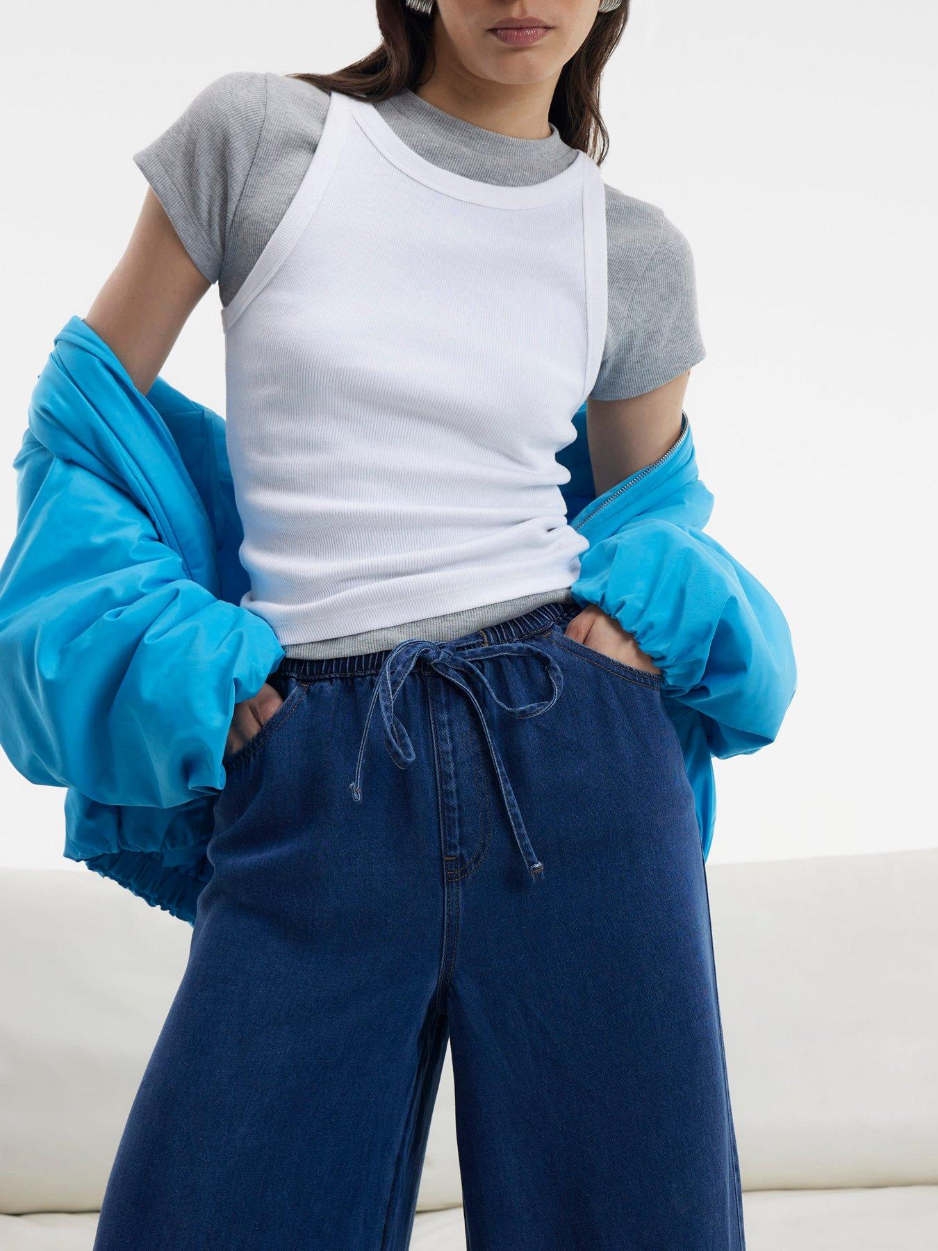 Image 4 of 4 of River Island High Waisted Drawstring Wide Leg Jeans