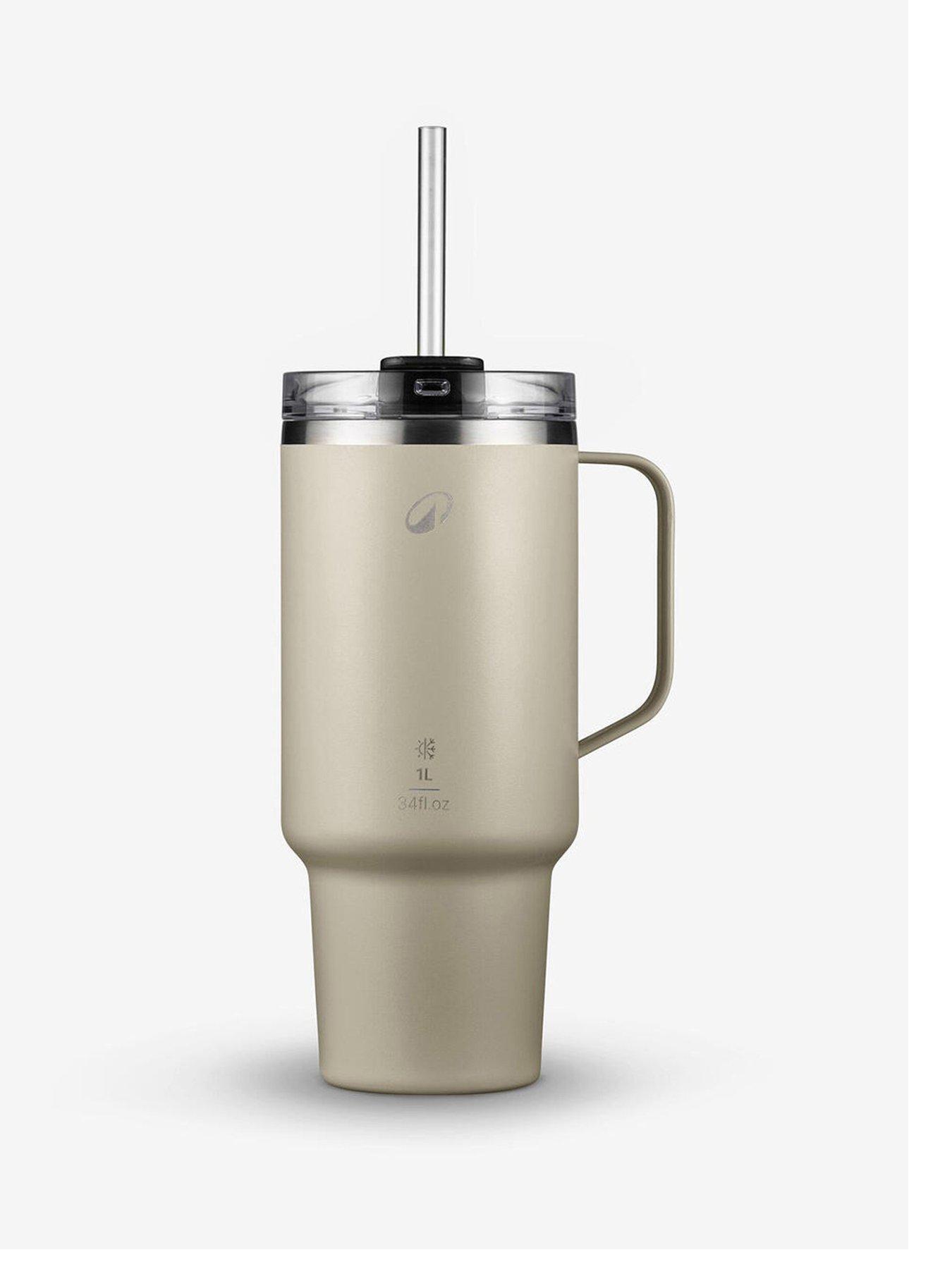 Decathlon 1 L insulated mug with straw in stainless steel, for hiking and camping - Beige