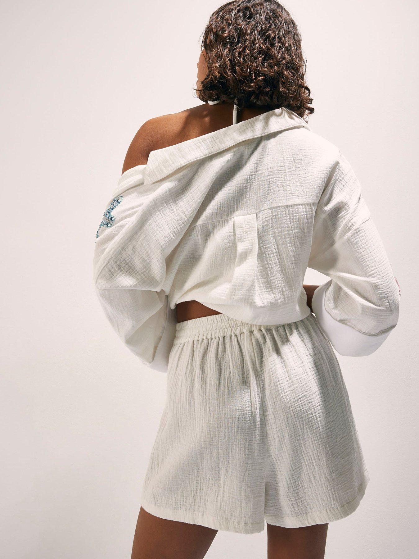 Image 2 of 4 of River Island Embellished Beach Shorts - White