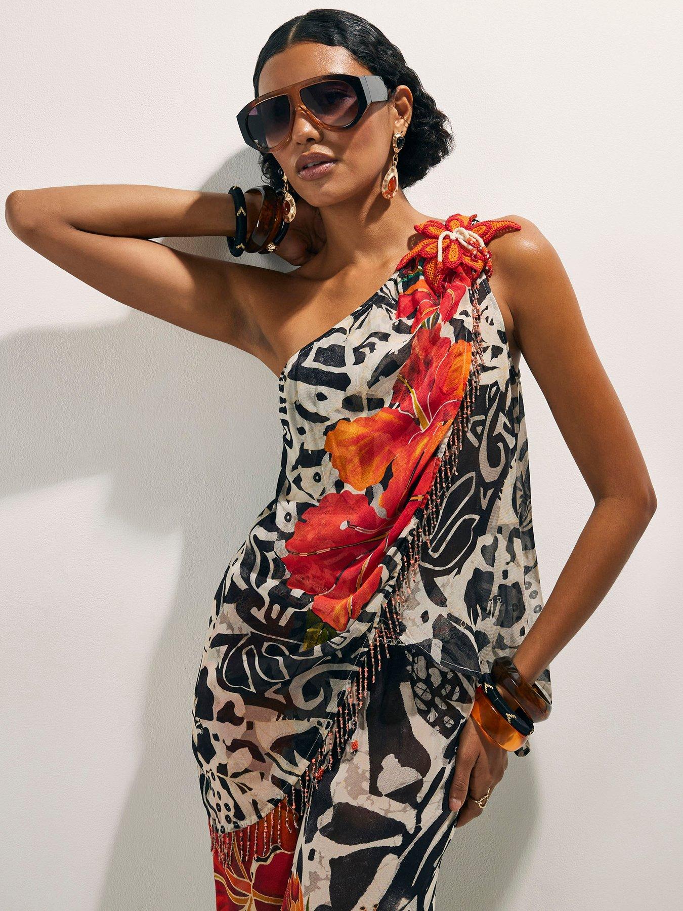 River Island Asymmetric Crochet Flower Top - Multi