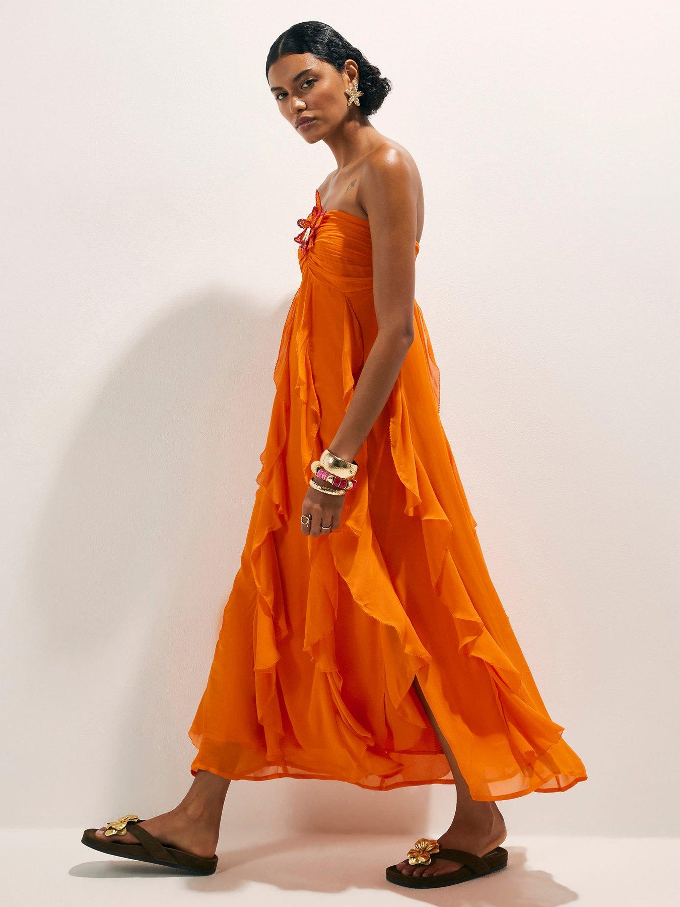 River Island Bandeau Crochet Flower Dress - Orange