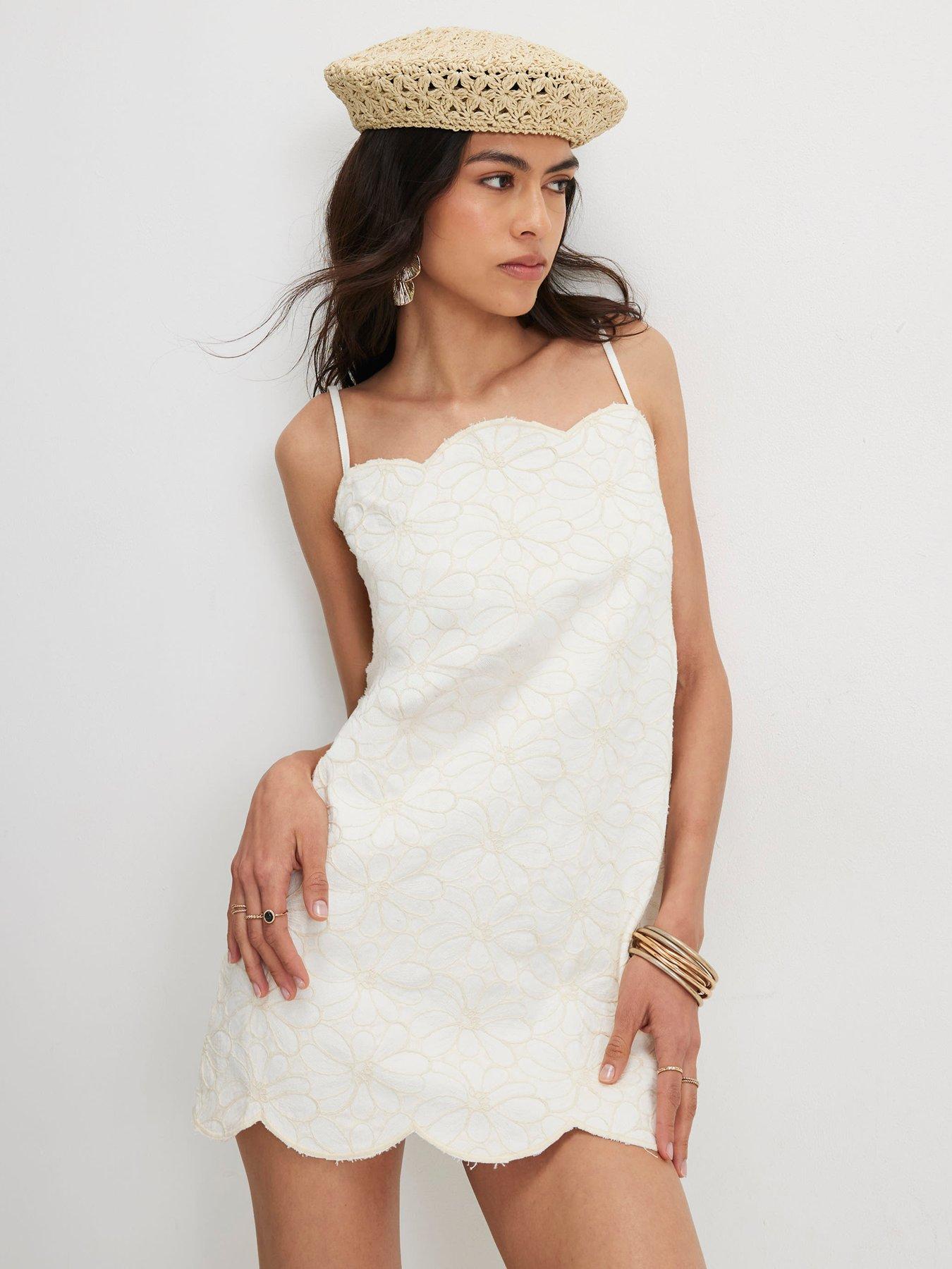 River Island Embroidered Denim Mini Dress - White