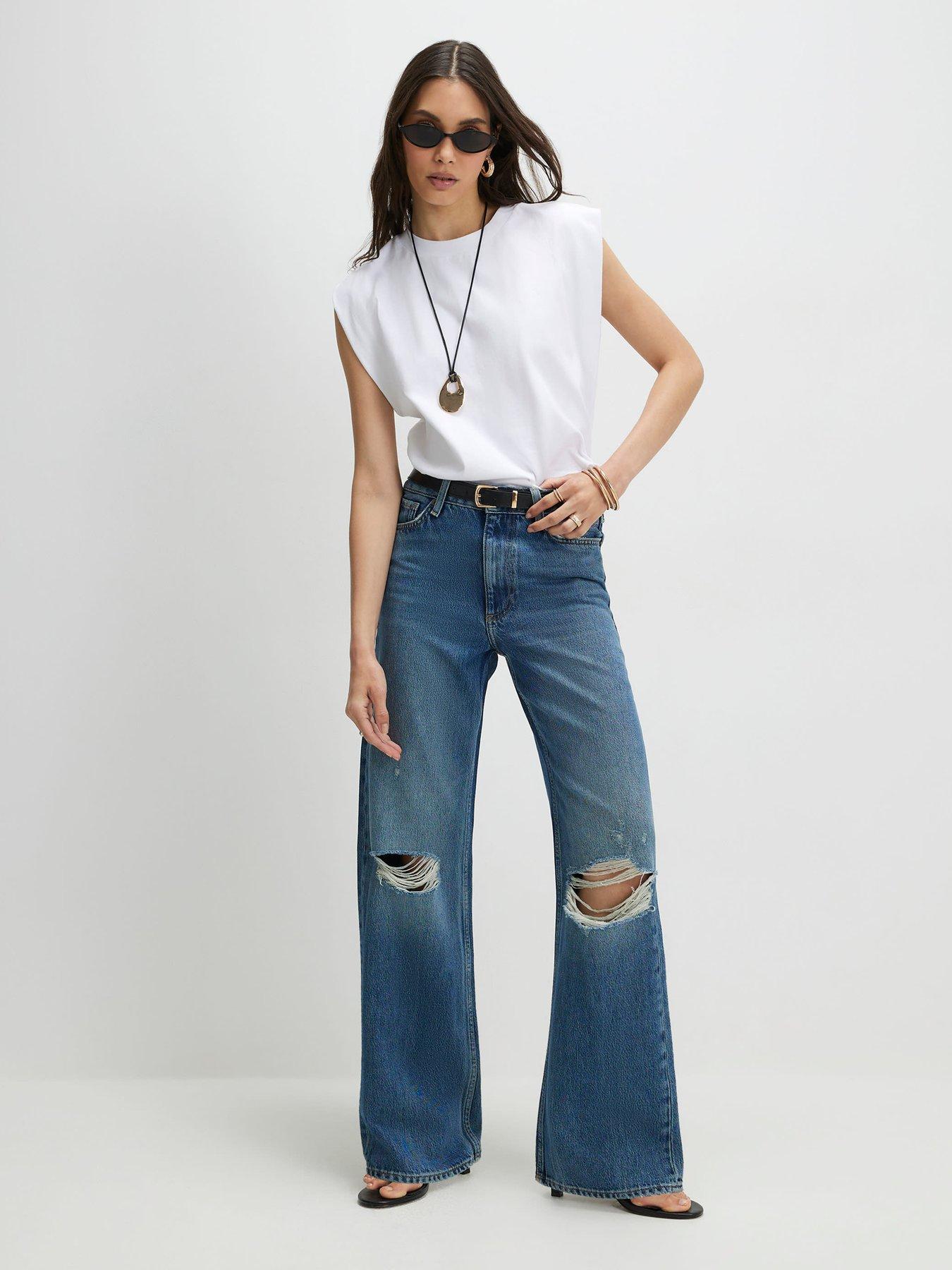 Image 1 of 4 of River Island Ripped Relaxed Straight Jeans - Blue