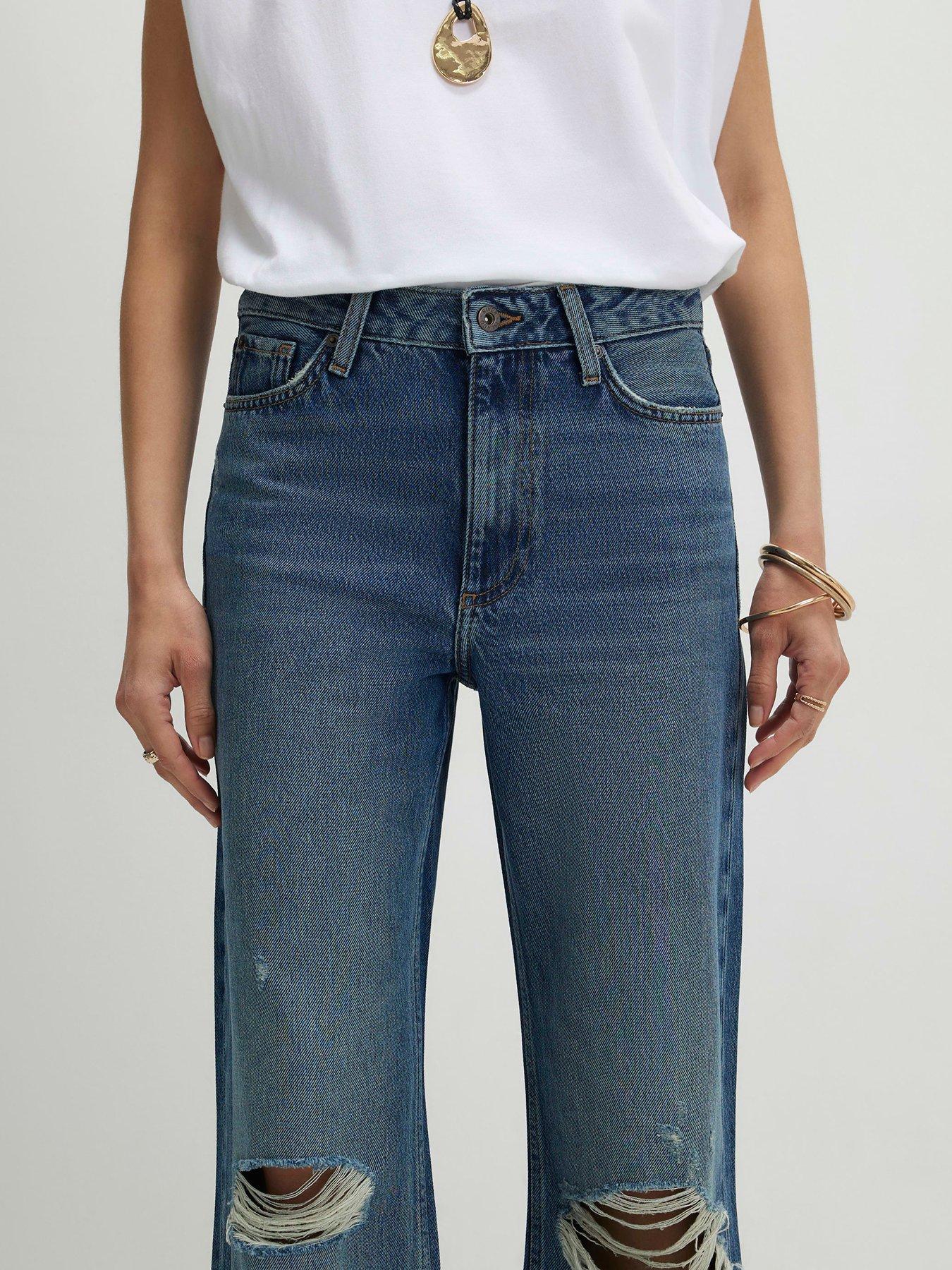 Image 4 of 4 of River Island Ripped Relaxed Straight Jeans - Blue