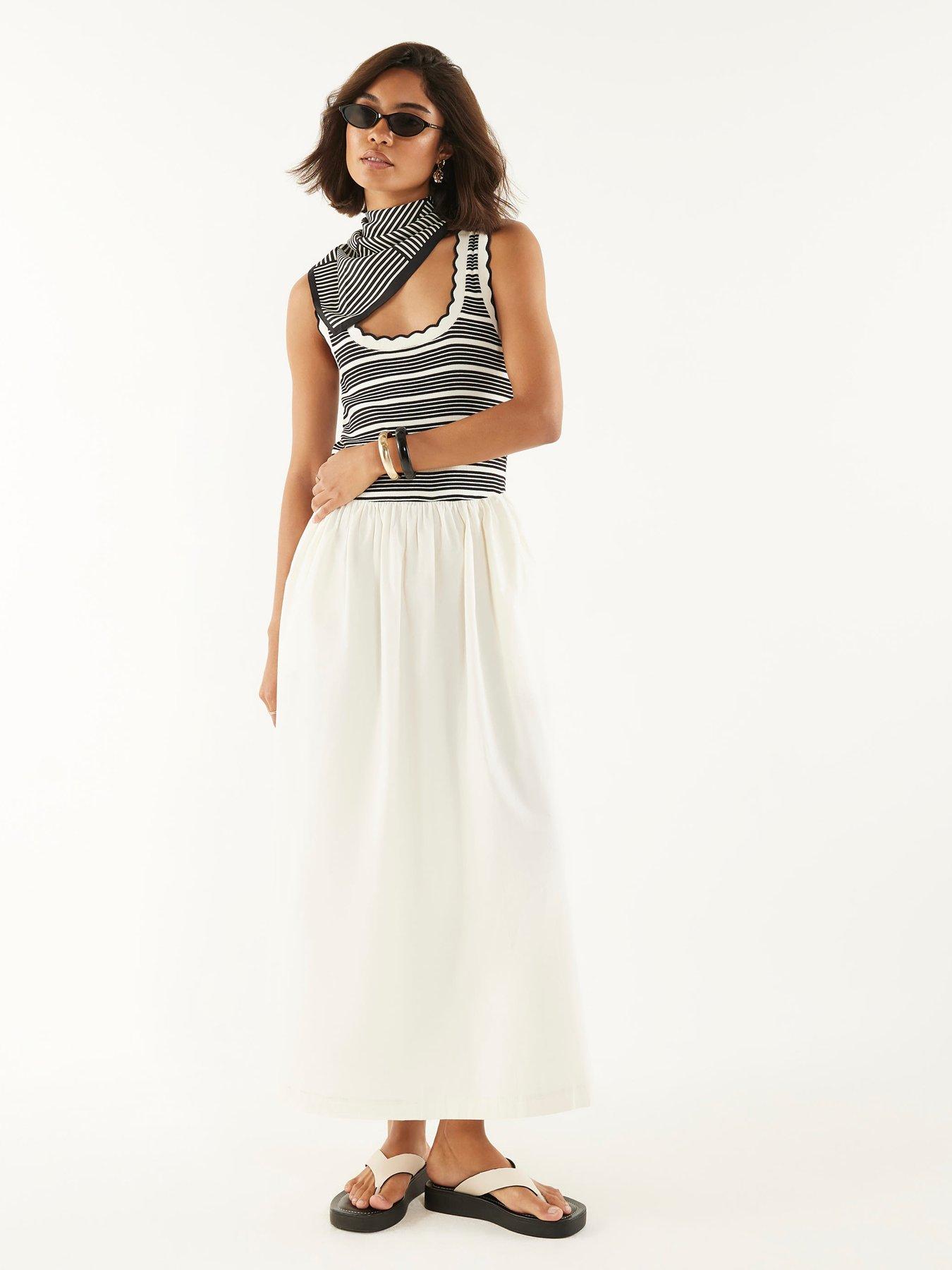 River Island Sleeveless Striped Hybrid Midi Dress