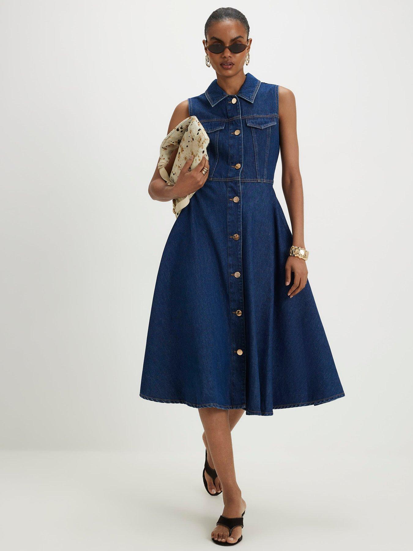 River Island Denim Sleeveless Midi Shirt Dress