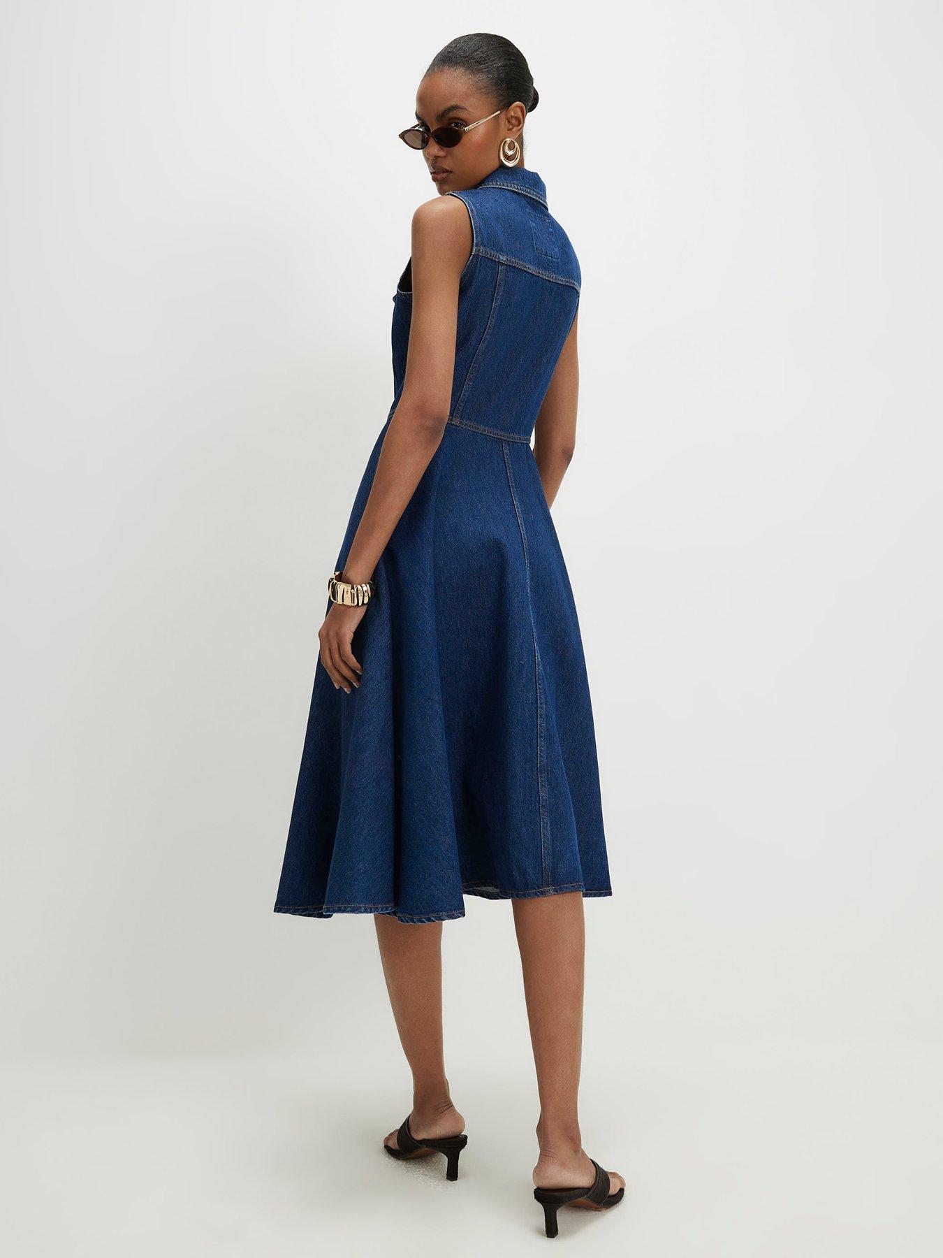 Image 2 of 4 of River Island Denim Sleeveless Midi Shirt Dress