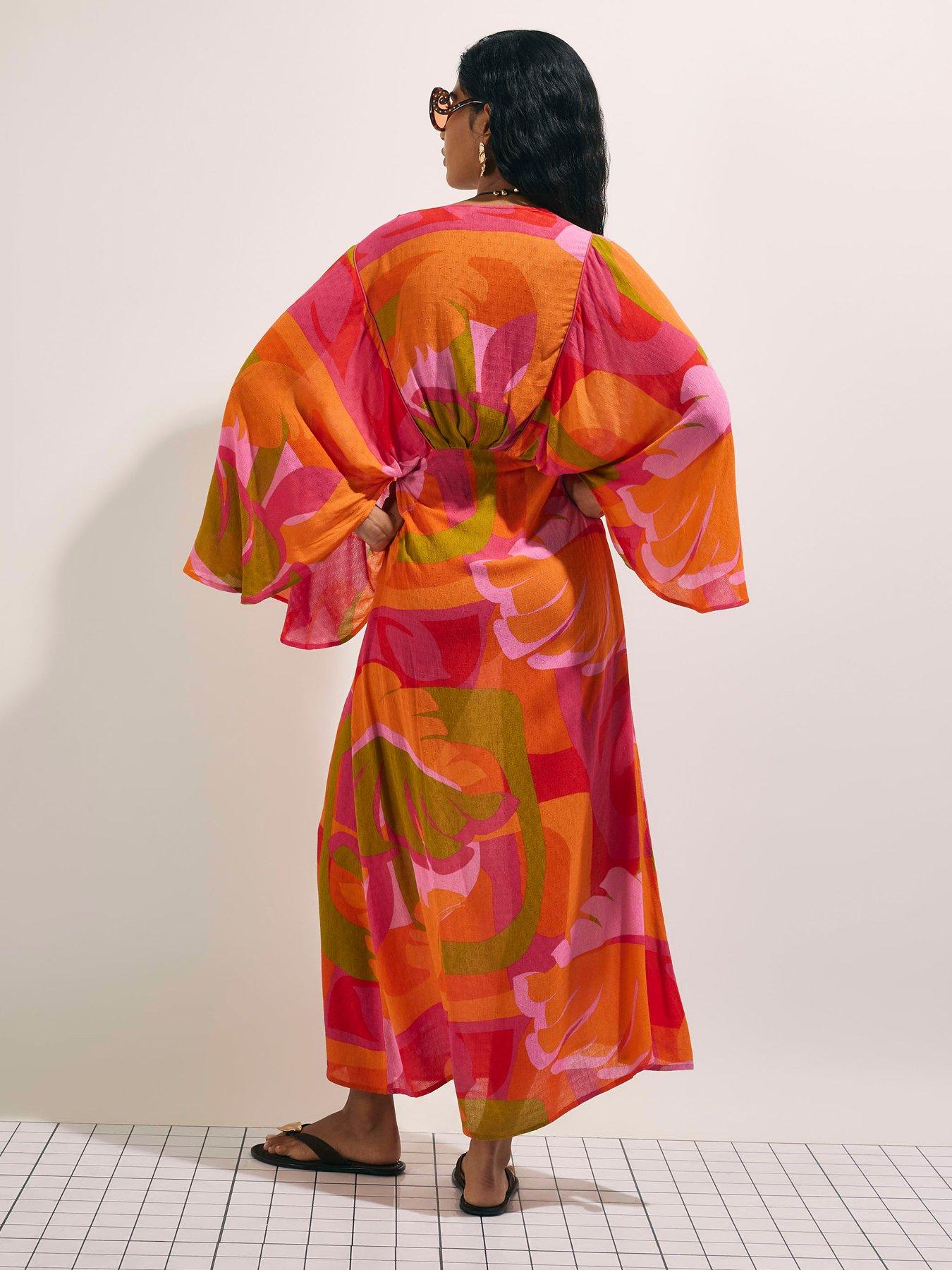 Image 2 of 4 of River Island Leaf Print Kaftan Dress