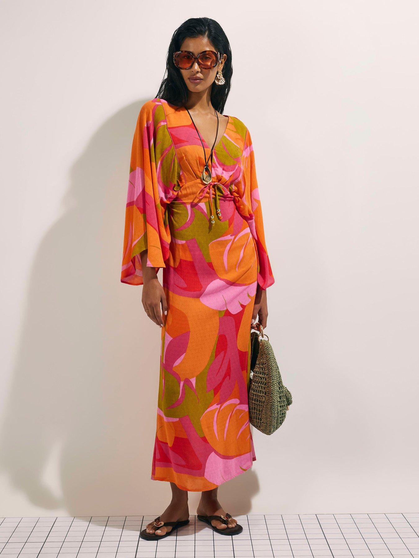Image 3 of 4 of River Island Leaf Print Kaftan Dress