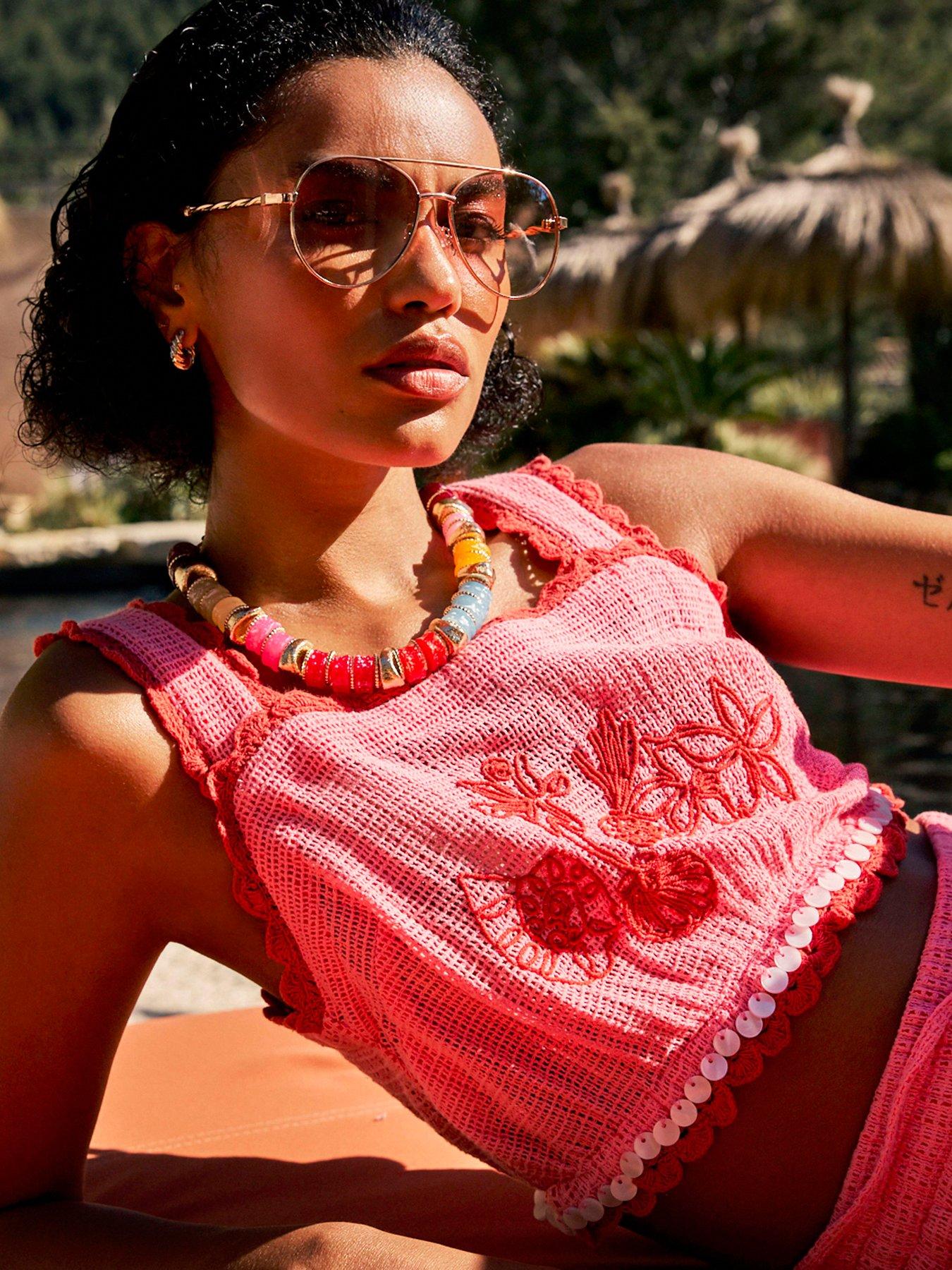 River Island Crochet Cropped Shell Trim Top