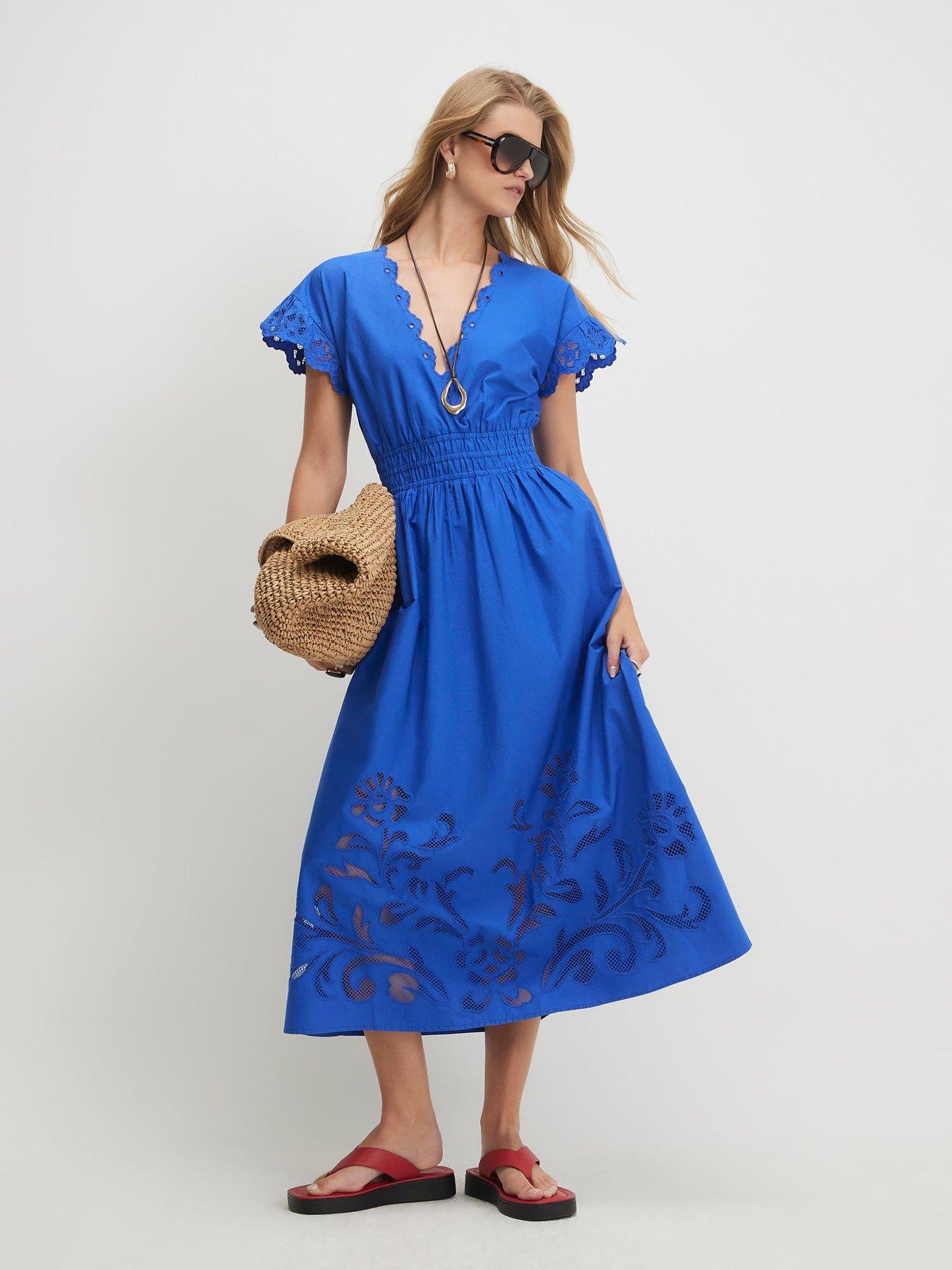River Island Cotton Embroidered Midi Dress