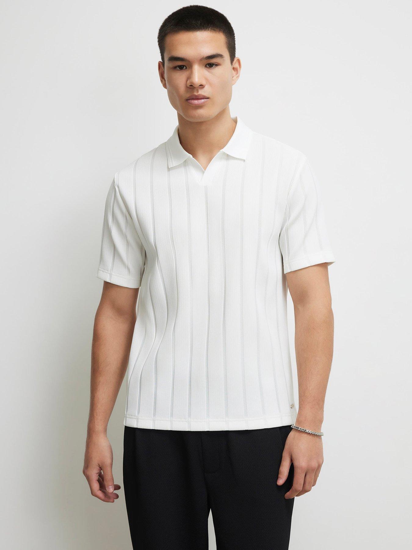 River Island Slim Fit Ottoman Open Neck Polo Shirt