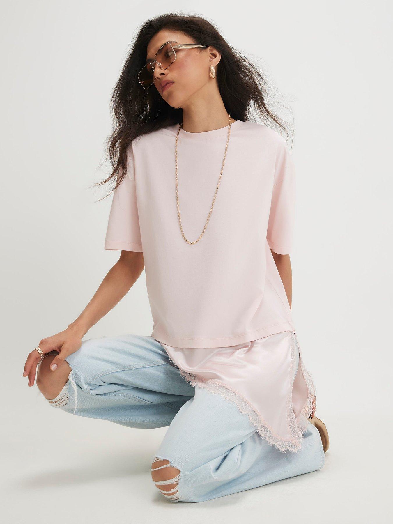 River Island Cotton Lace Hem Asymmetric T-shirt