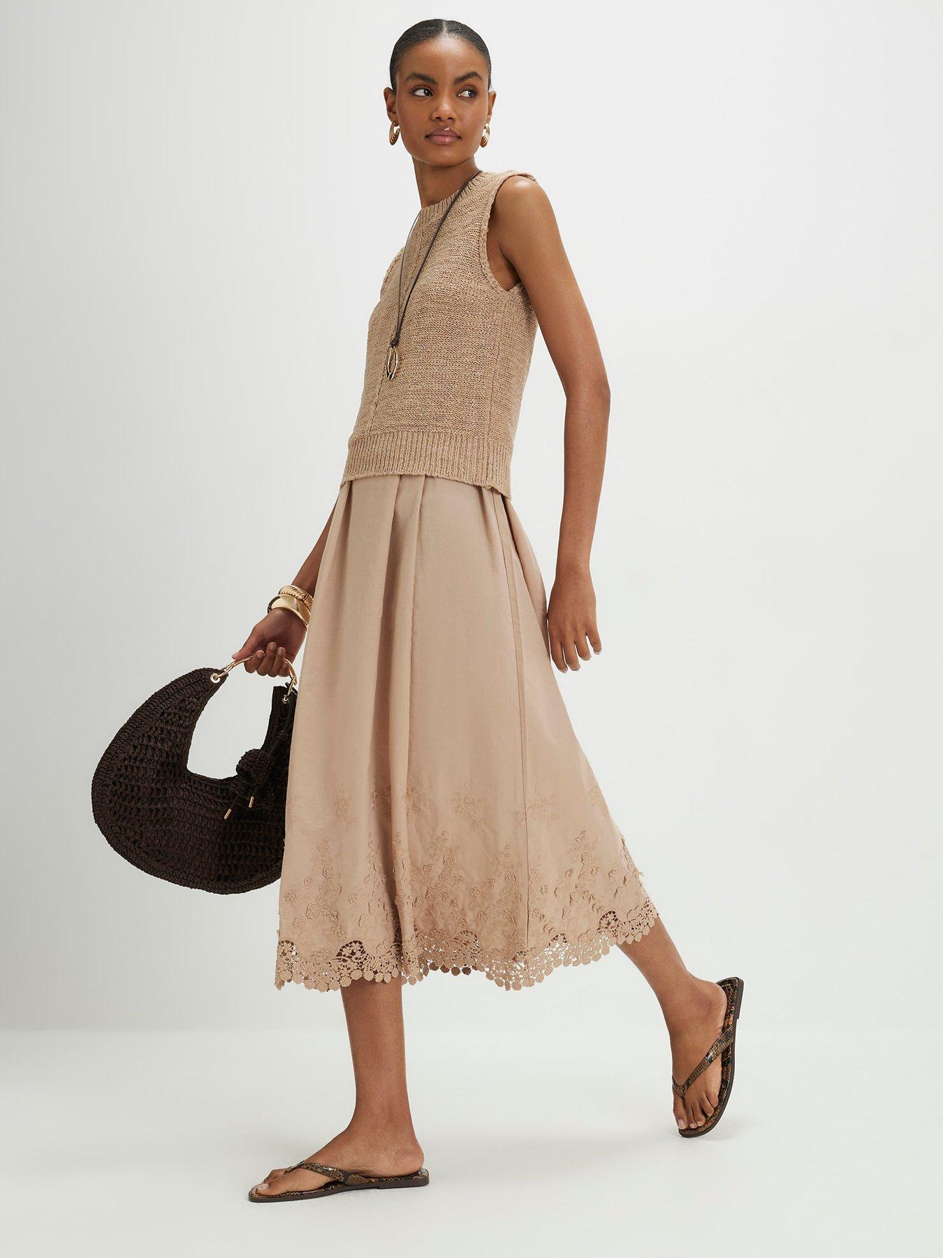 Image 3 of 4 of River Island Schiffli Hem Knitted Hybrid Dress