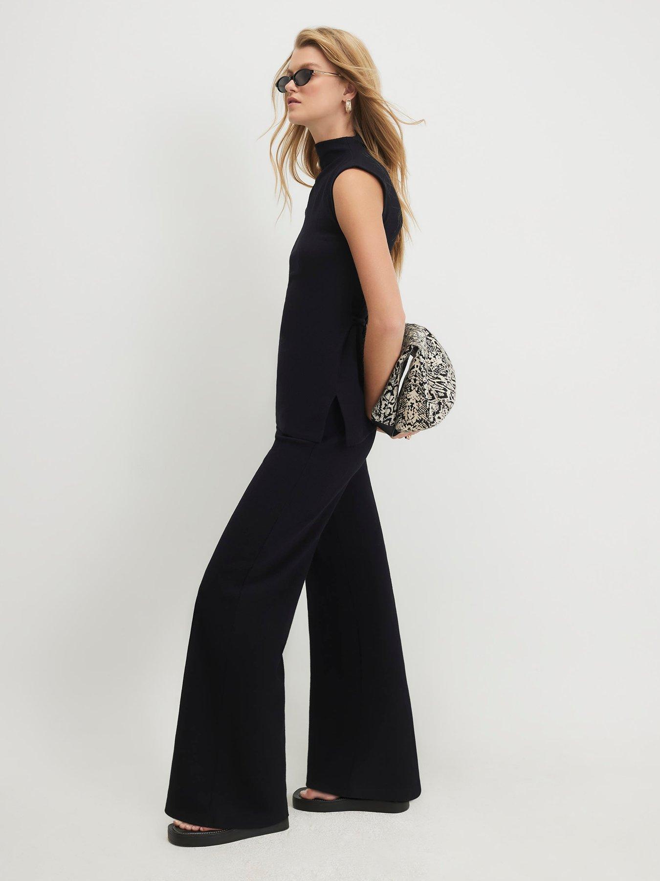 River Island Cotton Textured Wide Leg Trousers