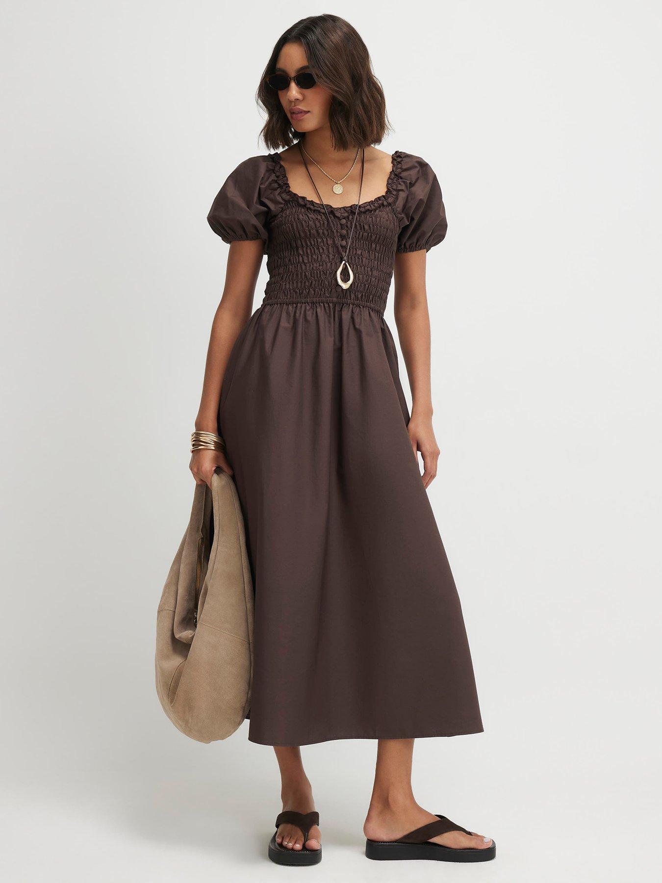 River Island Cotton Shirred Midi Dress