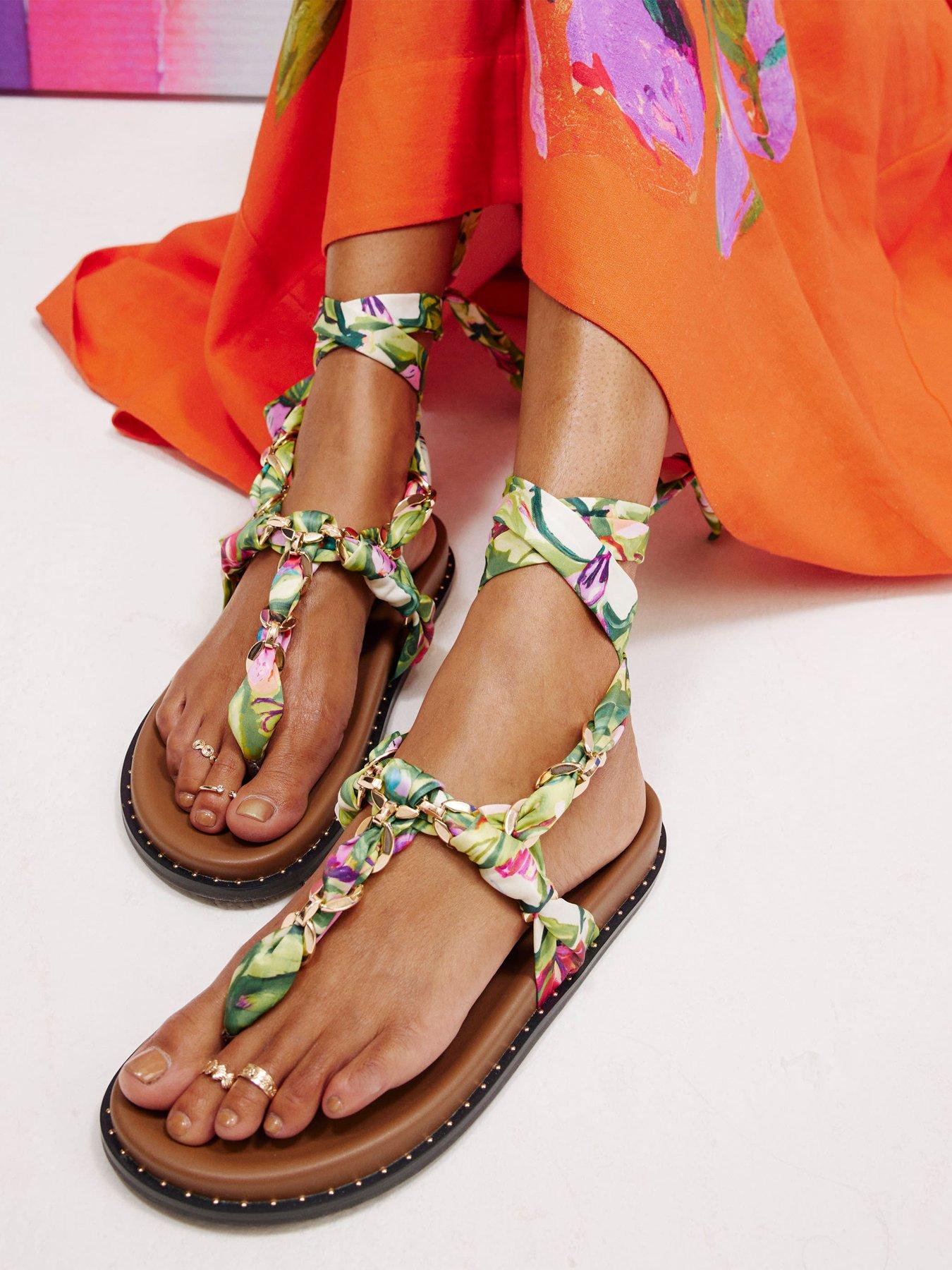 River Island Chain Detail Scarf Tie Footbed Sandals
