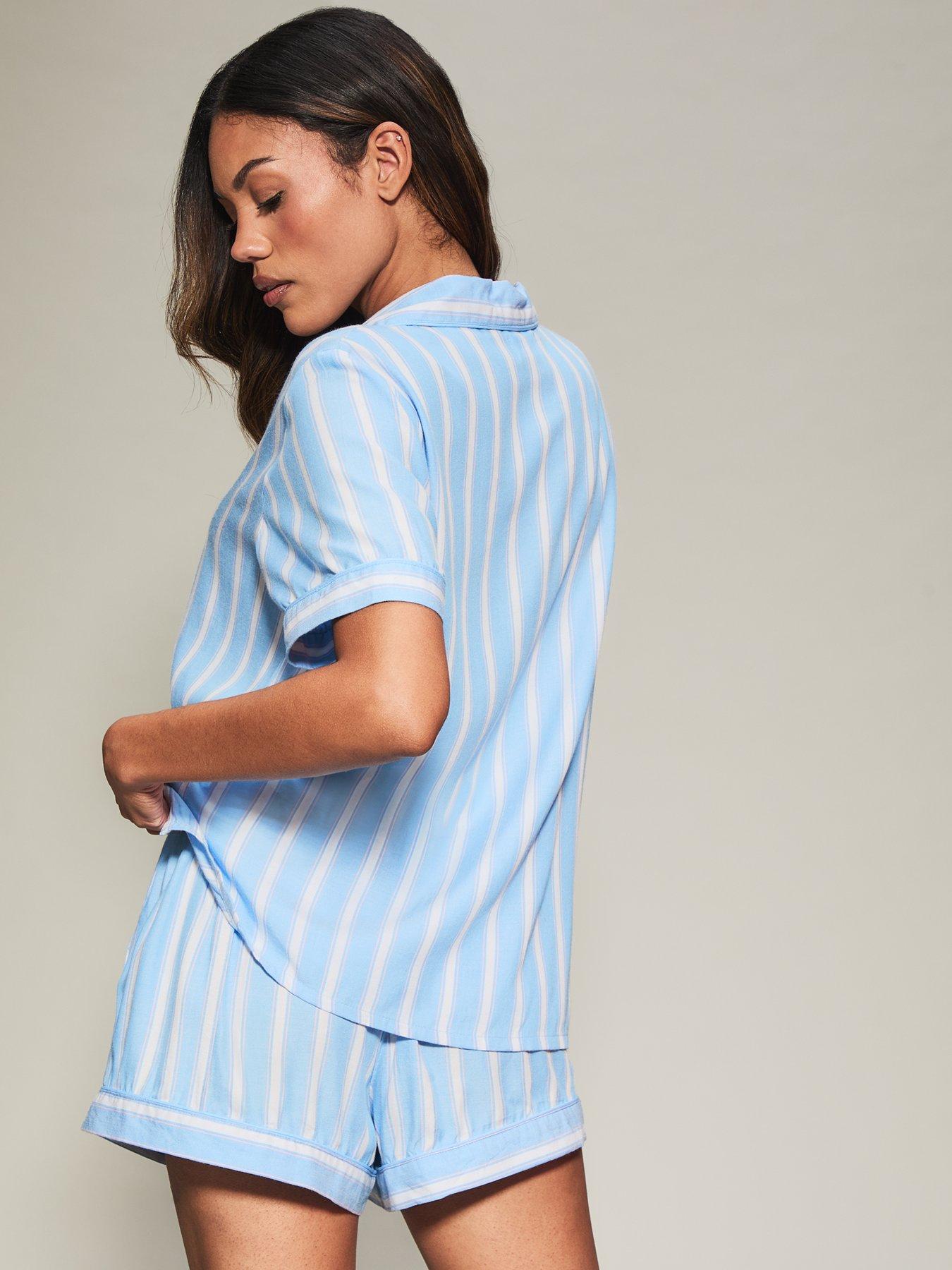 Image 2 of 7 of Knickerbox Viscose Stripe Revere Pyjama Shirt &amp; Shorts Set