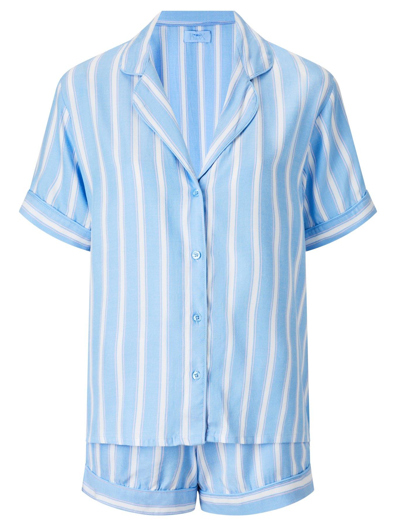 Image 7 of 7 of Knickerbox Viscose Stripe Revere Pyjama Shirt &amp; Shorts Set