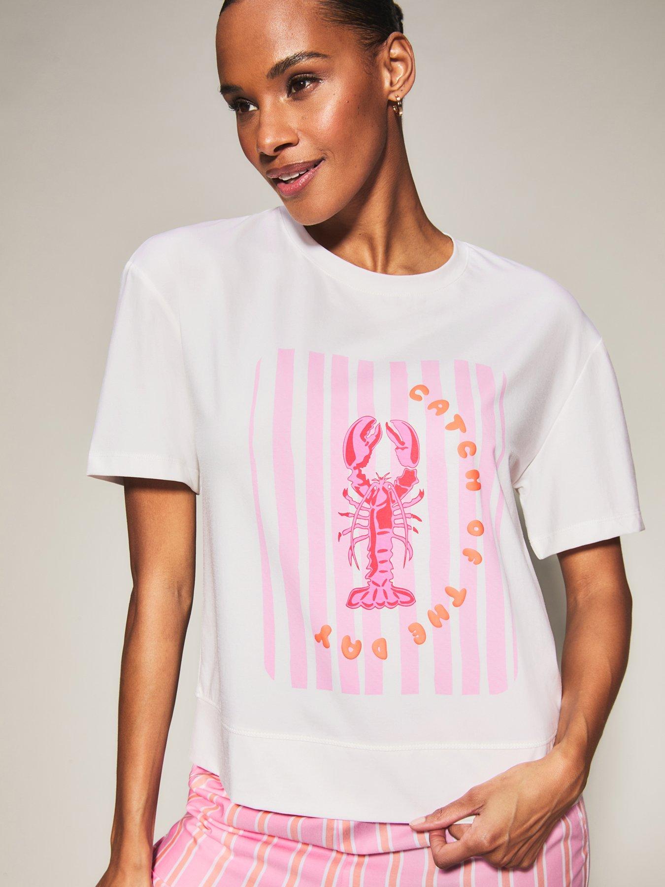 Image 3 of 6 of Knickerbox Knickerbox Lobster Stripe Pyjama T-Shirt &amp; Trouser Set