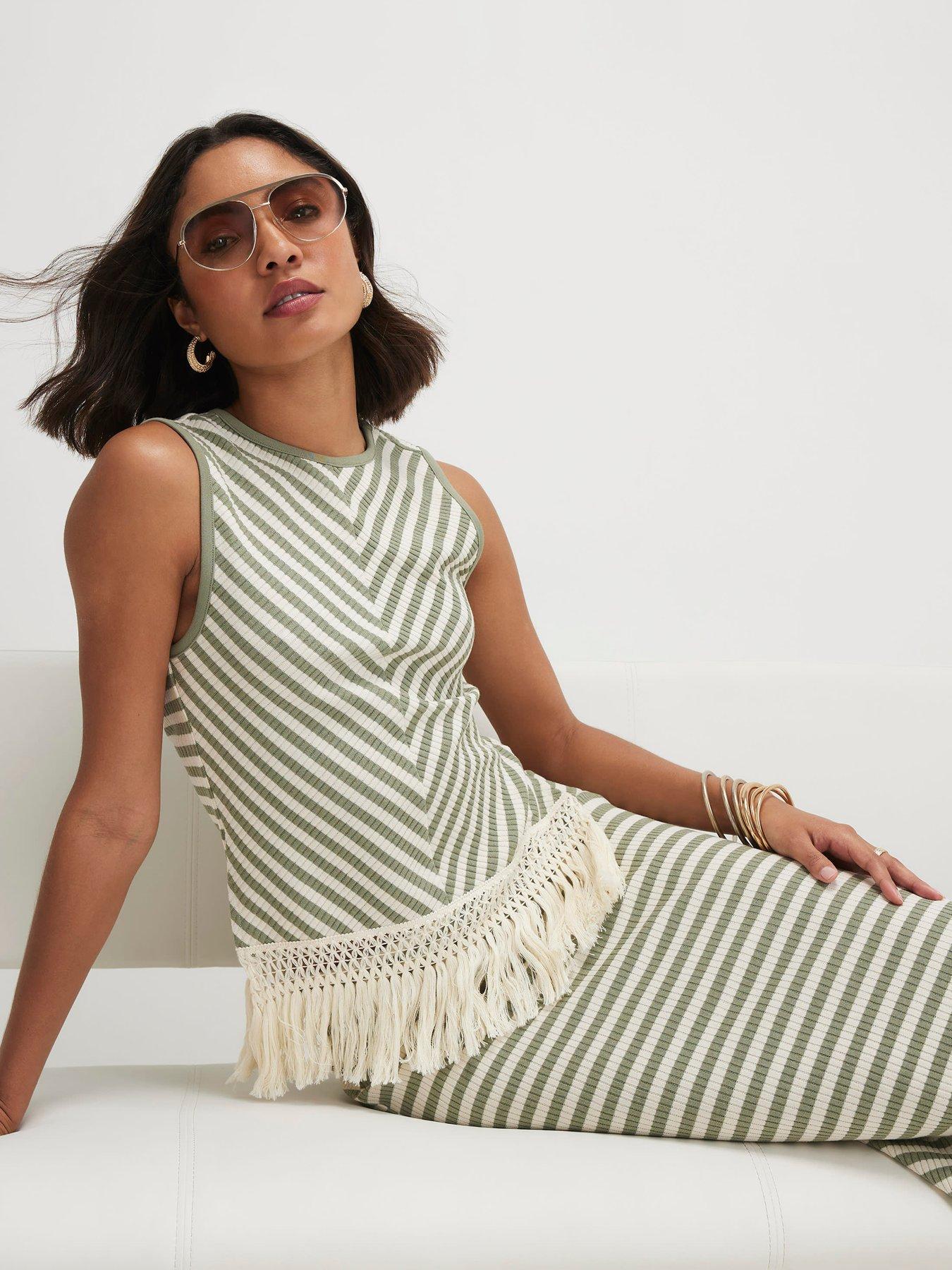 River Island Sleeveless Fringe Striped Tank Top