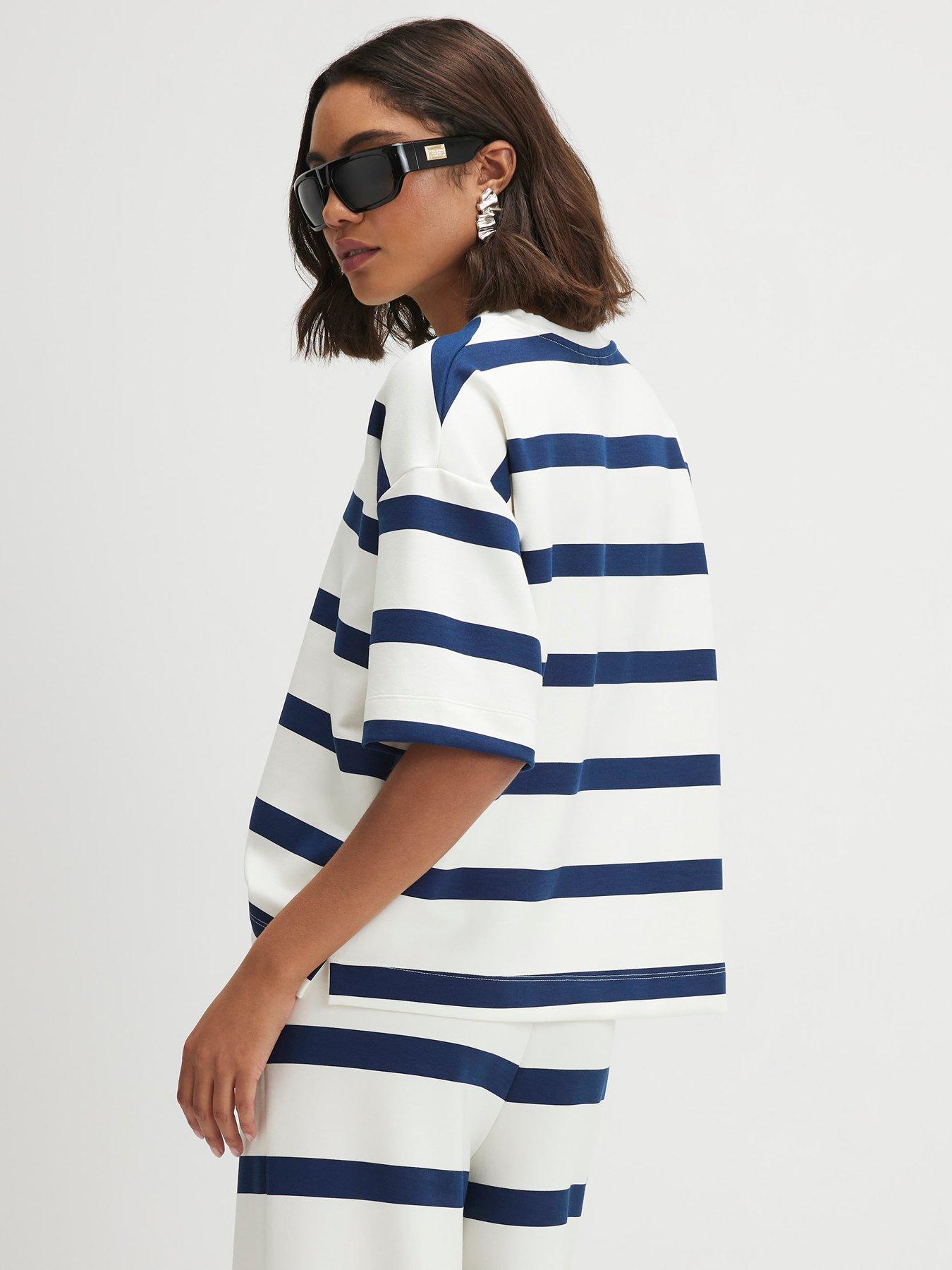 Image 2 of 4 of River Island Premium Striped Boxy T-shirt