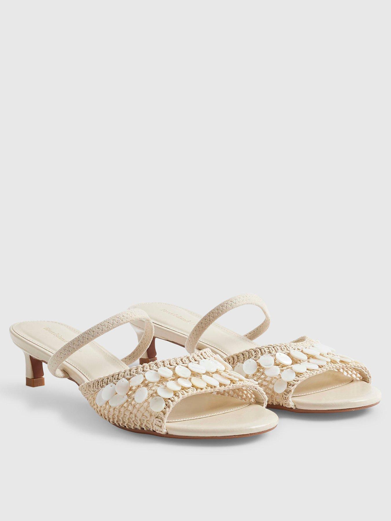 Image 2 of 4 of River Island Shell Crochet Low Heel Sandals - Cream