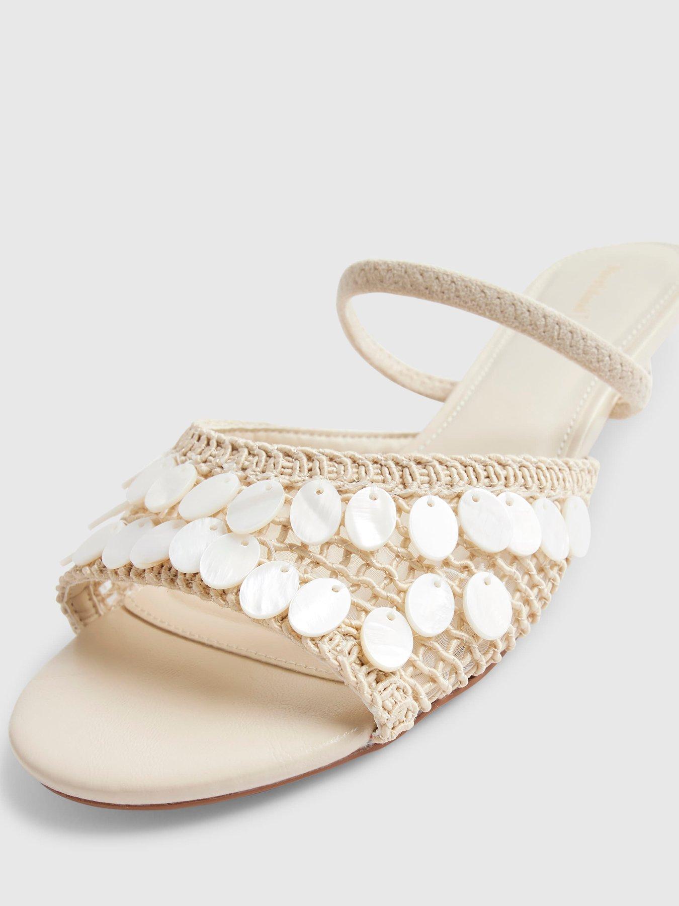 Image 4 of 4 of River Island Shell Crochet Low Heel Sandals - Cream