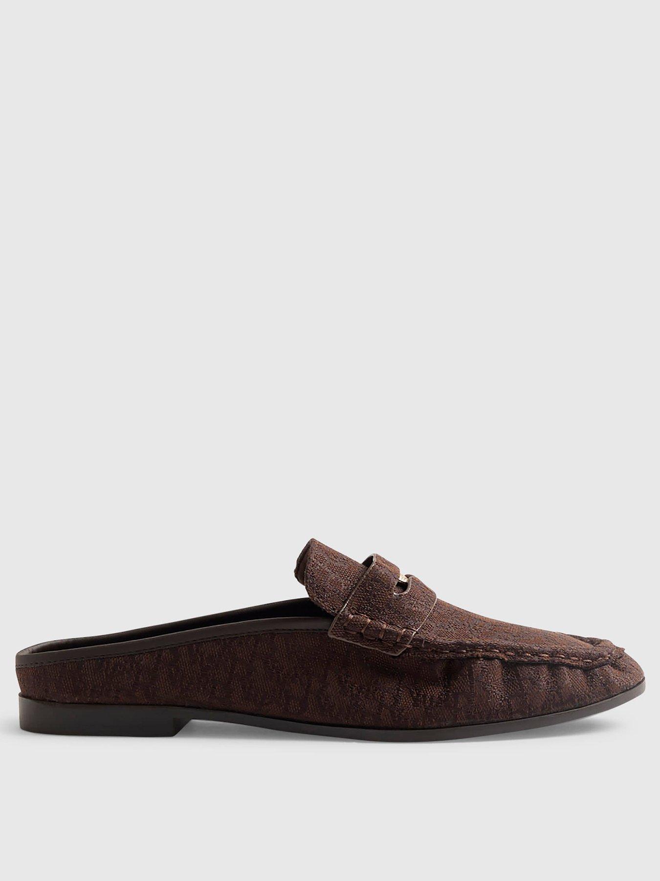 River Island Faux Suede Backless Mule Loafers - Brown