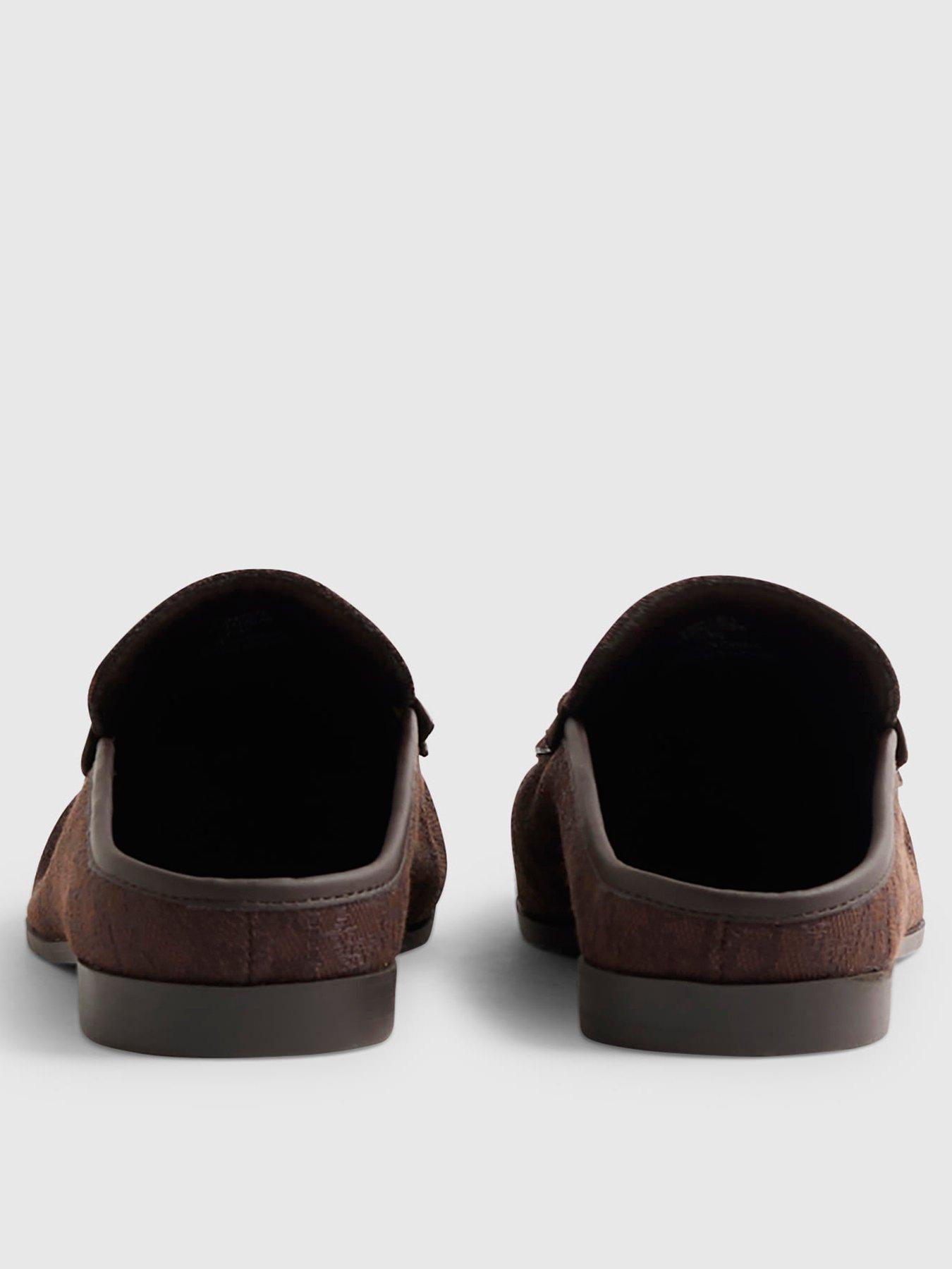 Image 3 of 4 of River Island Faux Suede Backless Mule Loafers - Brown