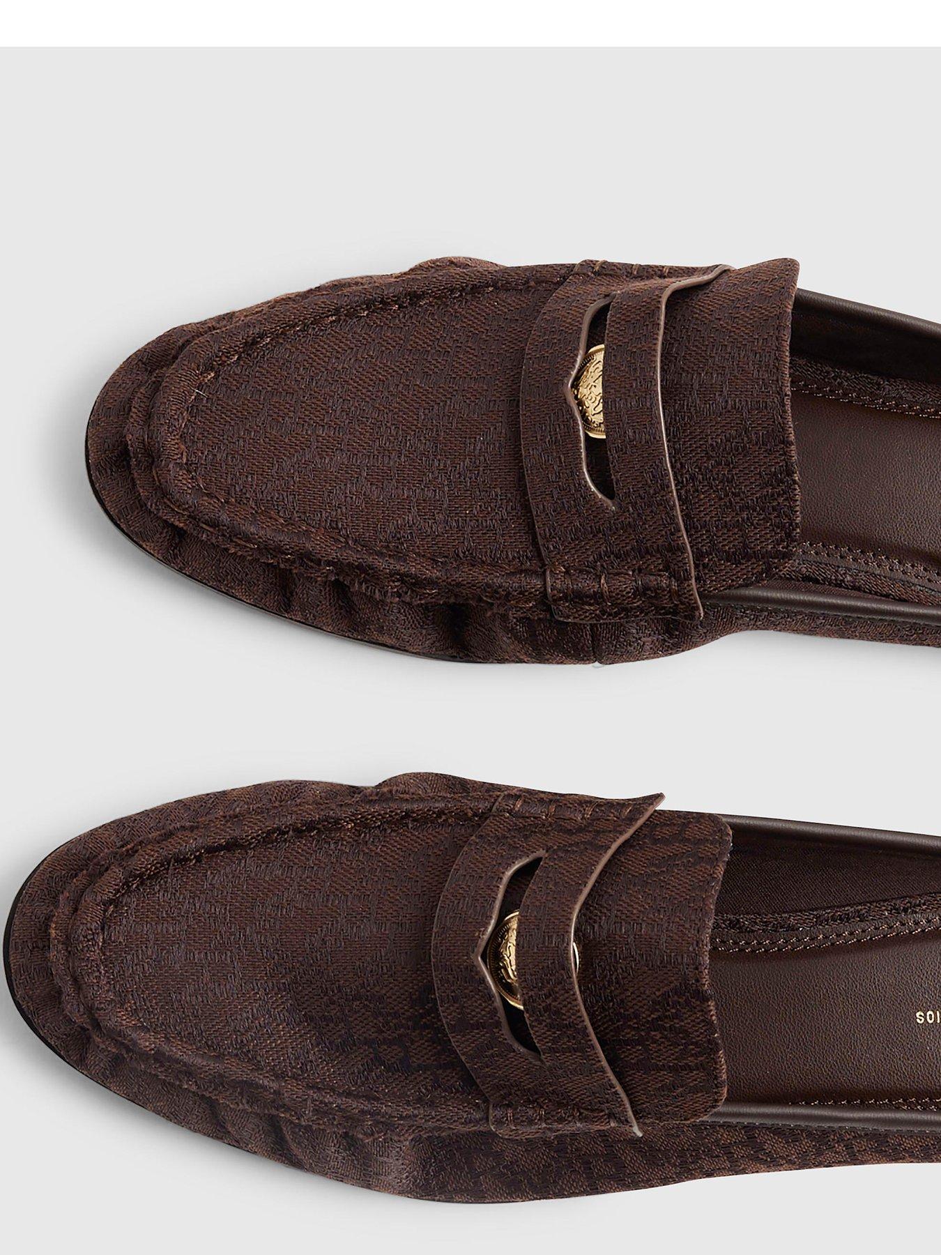 Image 4 of 4 of River Island Faux Suede Backless Mule Loafers - Brown