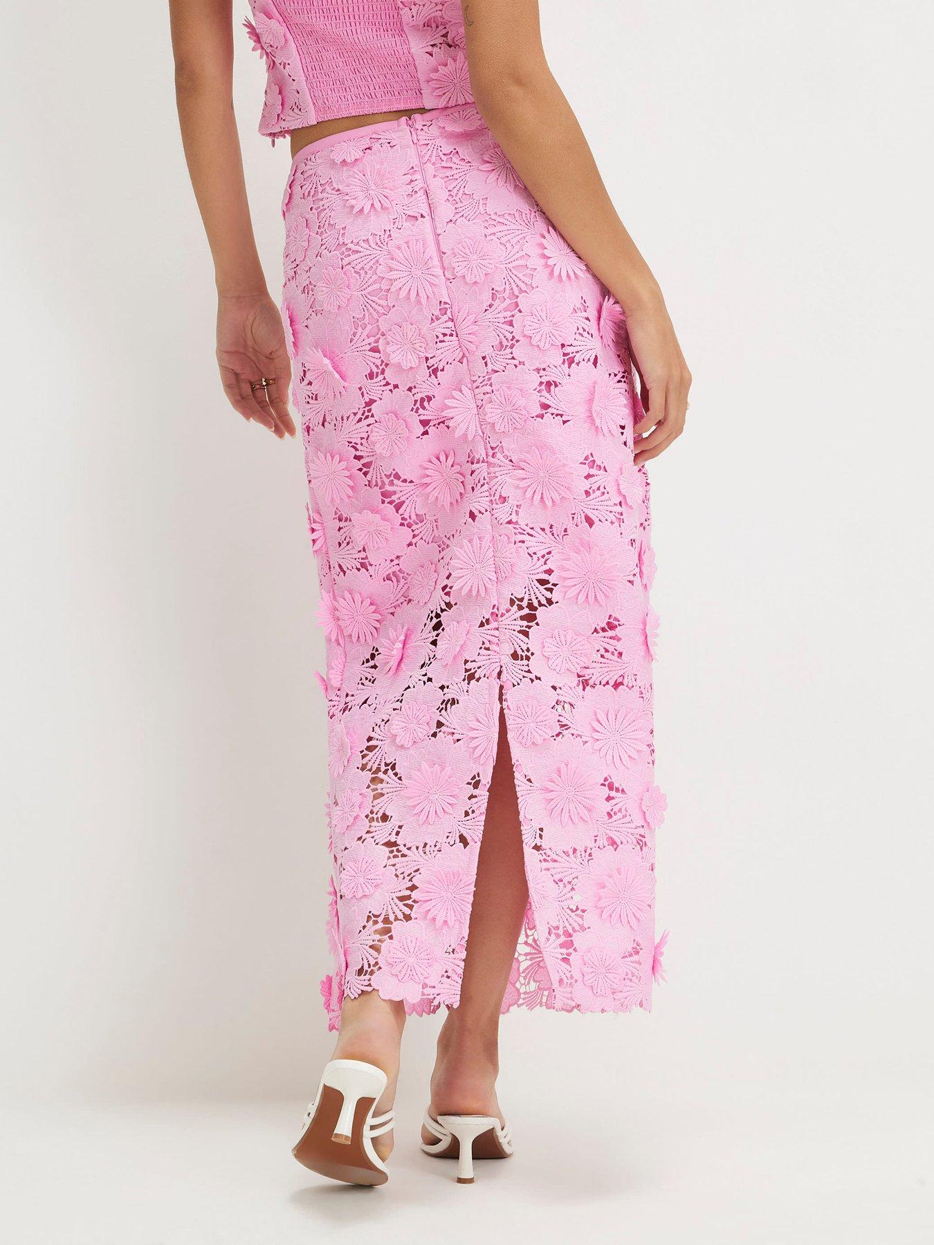 Image 2 of 4 of River Island Lace Midi Pencil Skirt - Pink