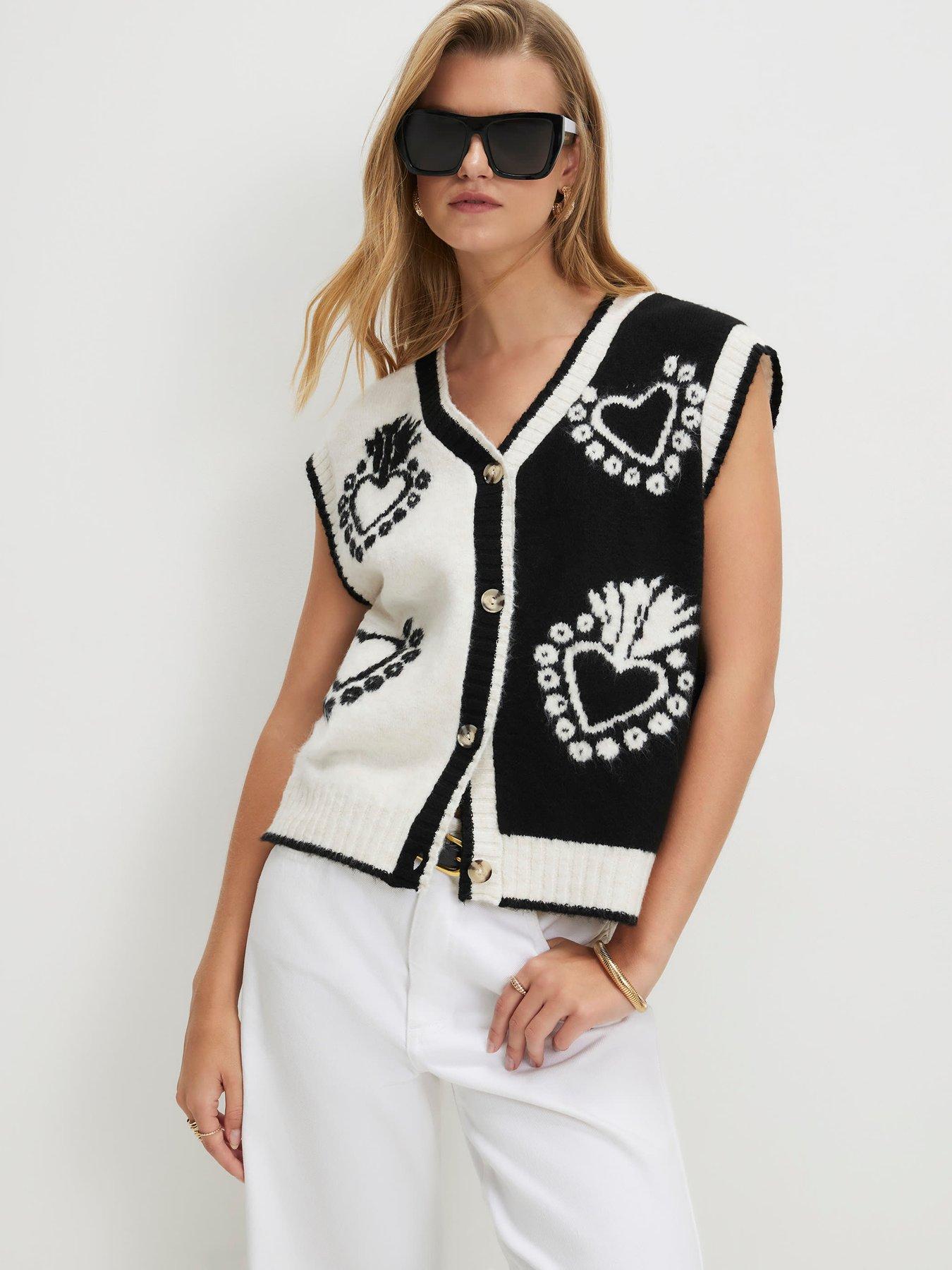 River Island Monochrome Knitted Heart Waistcoat - Black