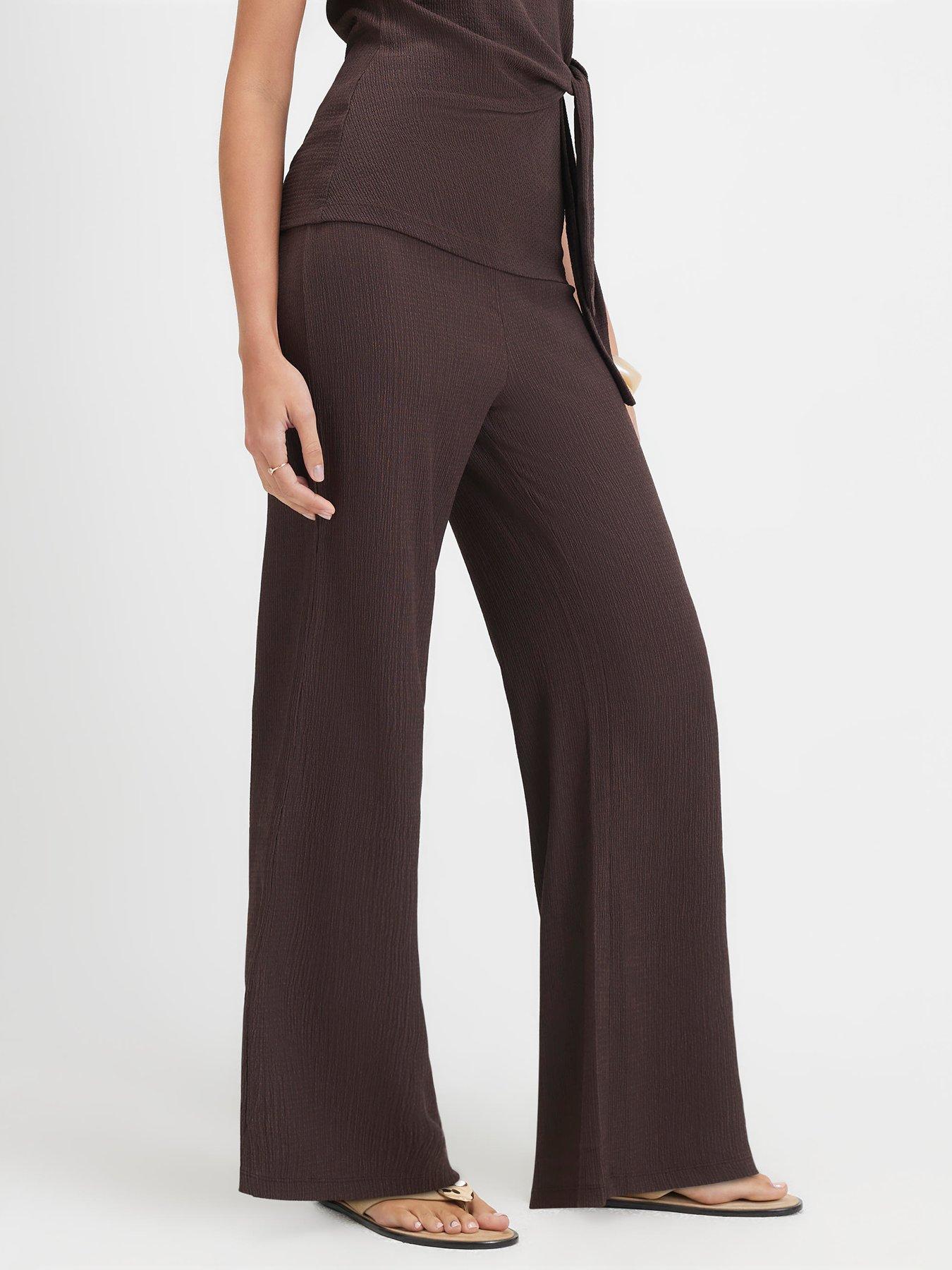 River Island Textured Wide Leg Trousers - Brown