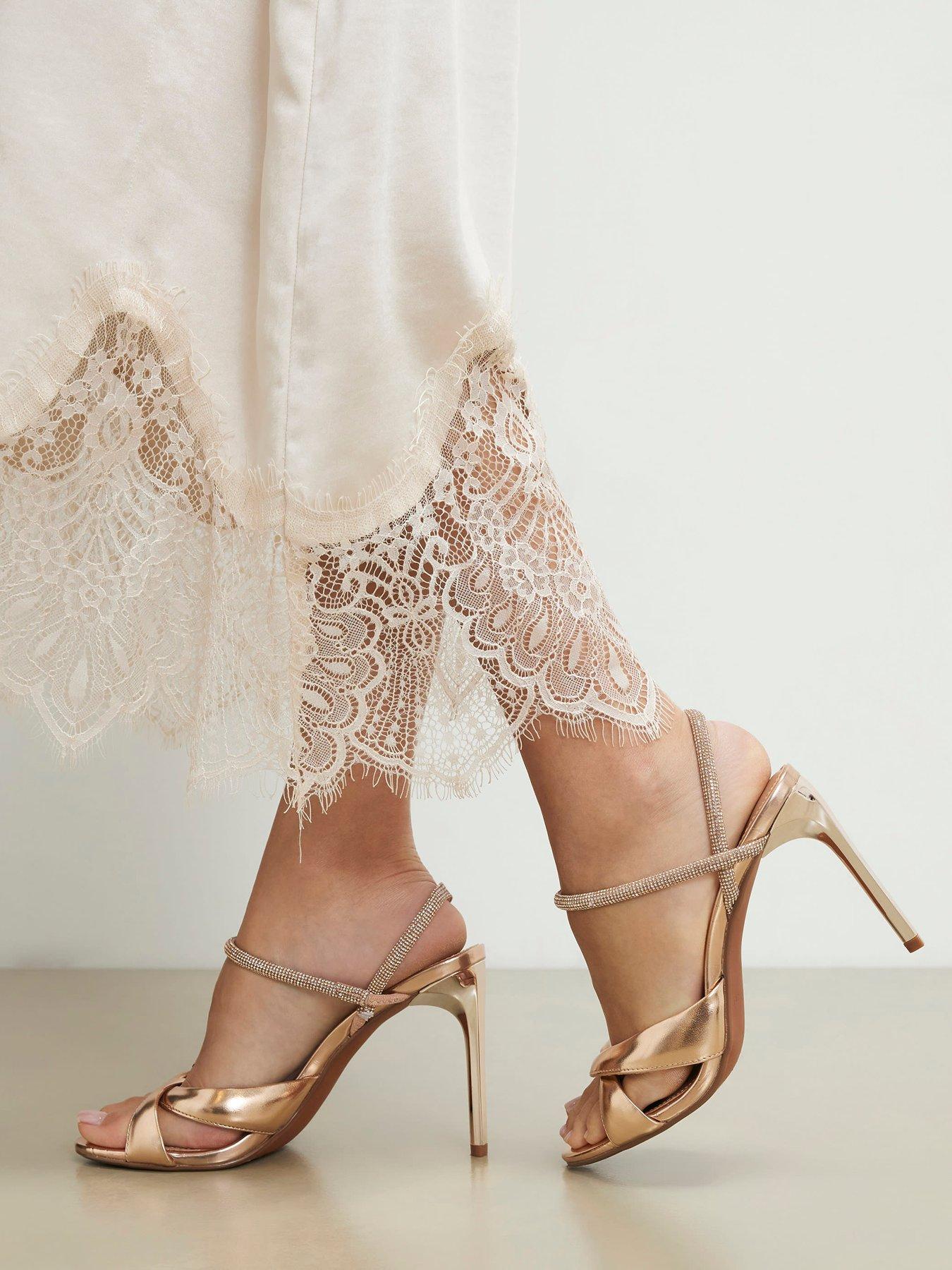 River Island Diamante Twist Heeled Sandals - Gold