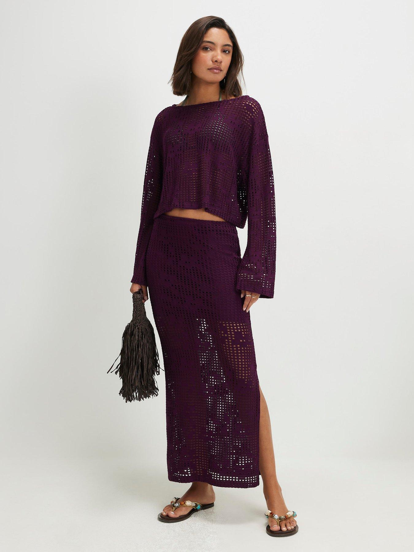 Image 3 of 4 of River Island Crochet Long Sleeve Top - Purple