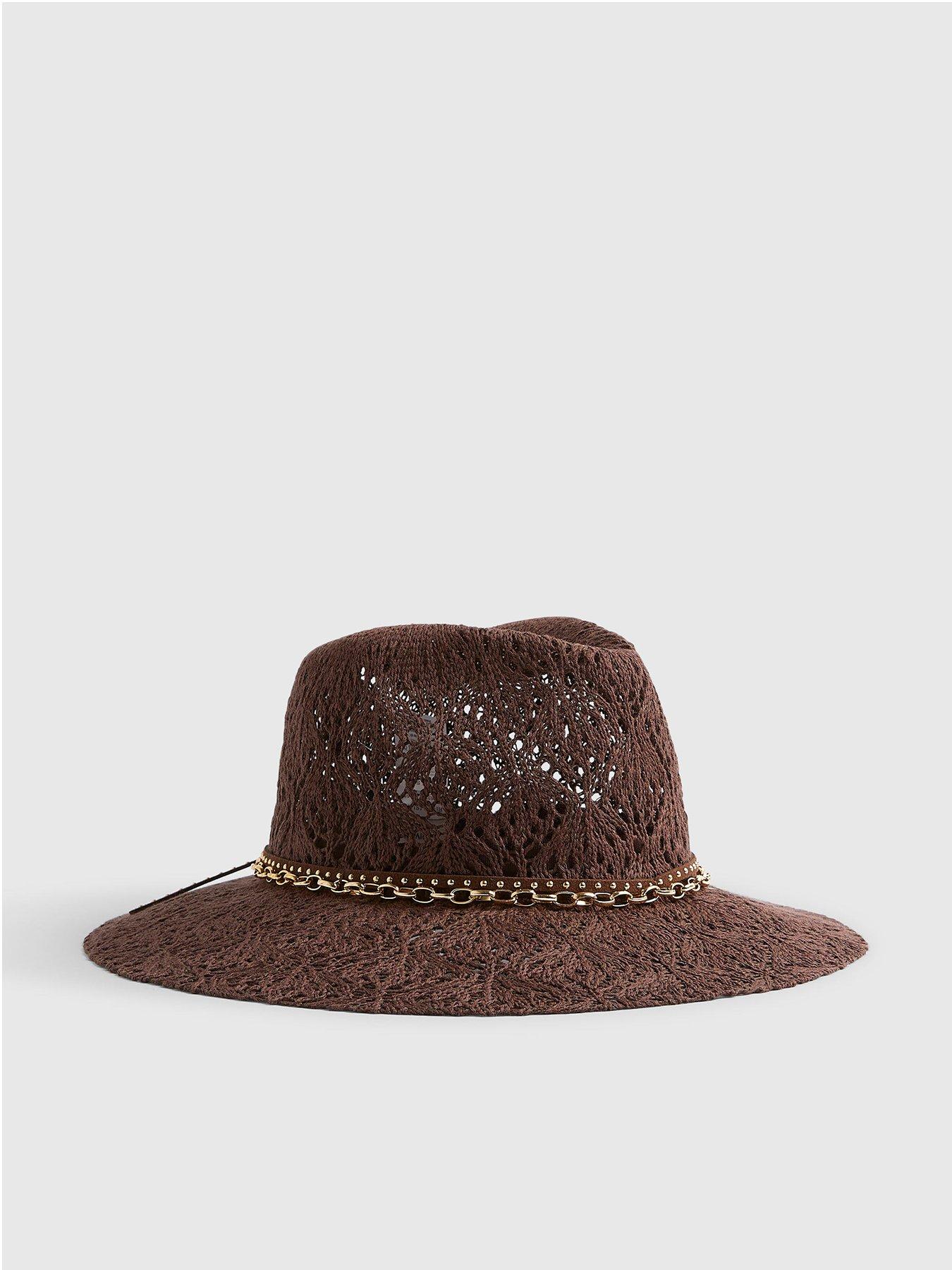River Island Cut Out Studded Band Fedora Hat - Brown