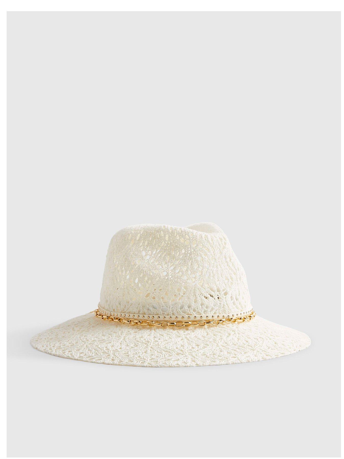 River Island Cut Out Studded Band Fedora Hat - Cream
