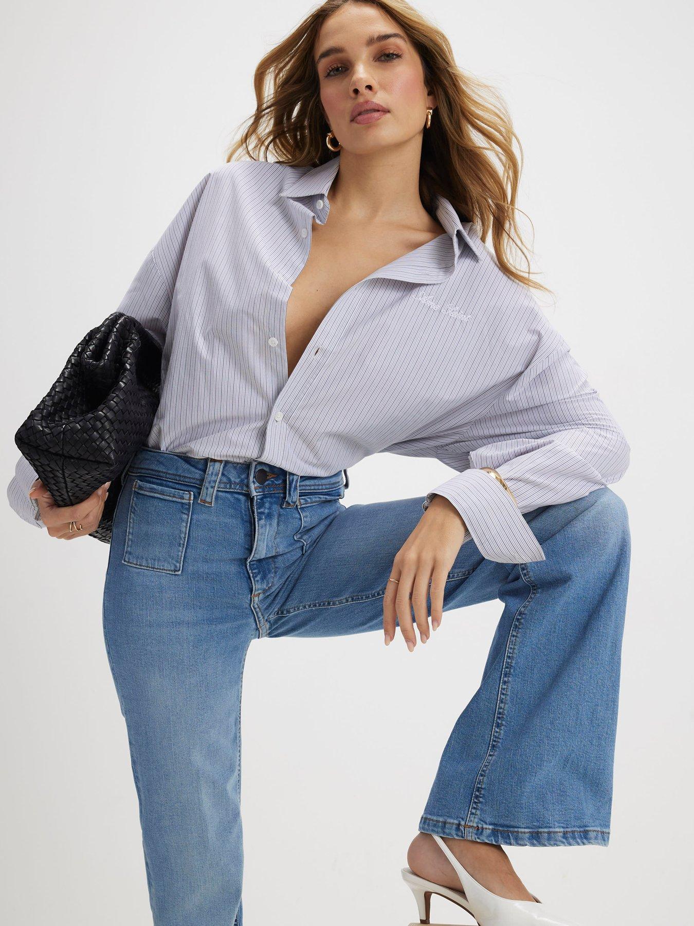 River Island High Rise Relaxed Flare Jeans - Blue