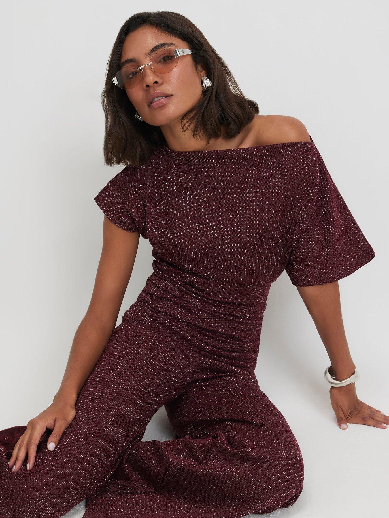River Island Glitter Thread Gathered Hem Top - Red