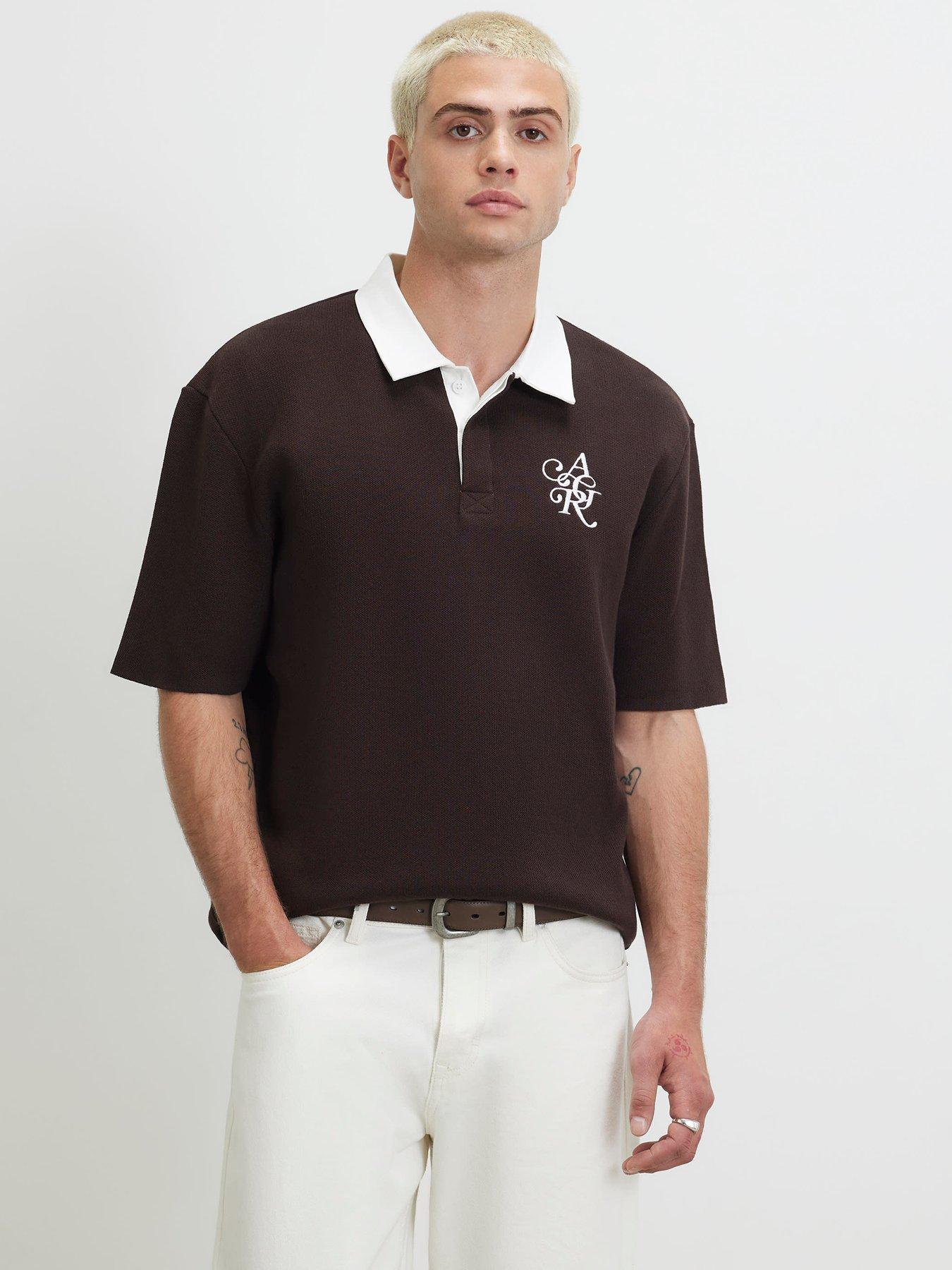 River Island Cotton Knitted Embroidered Rugby Shirt - Brown