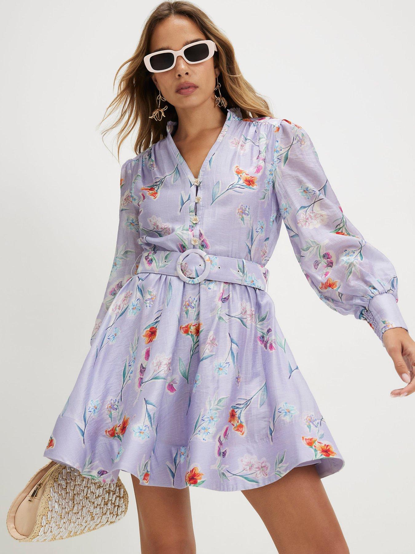 River Island Linen Blend Floral Shirt Dress - Purple