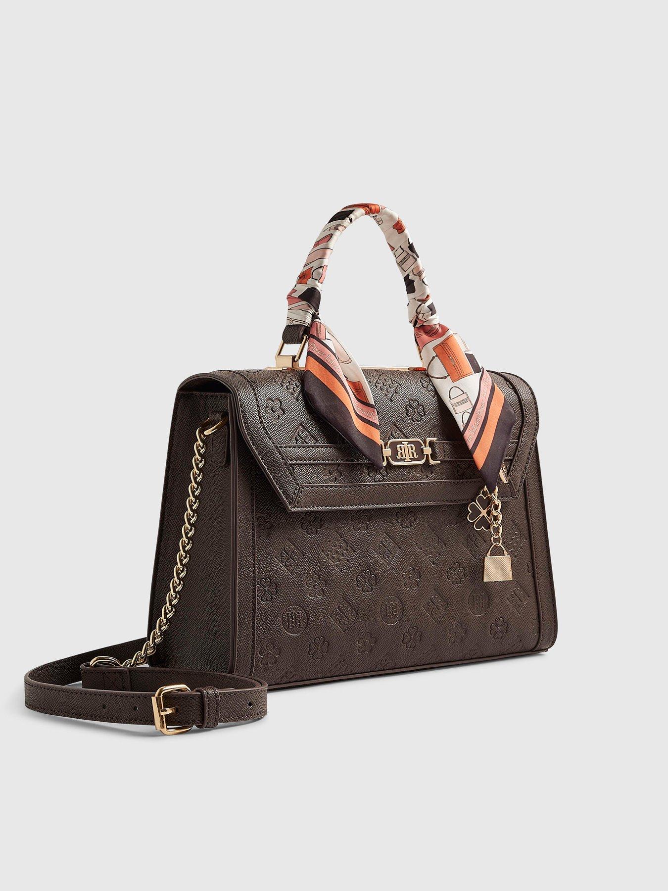 Image 4 of 5 of River Island Scarf Embossed Charm Tote Bag - Brown