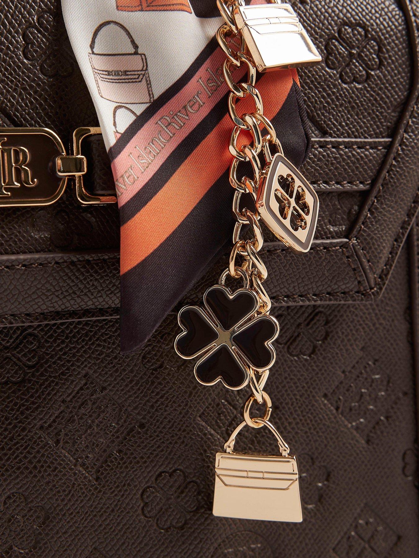Image 5 of 5 of River Island Scarf Embossed Charm Tote Bag - Brown