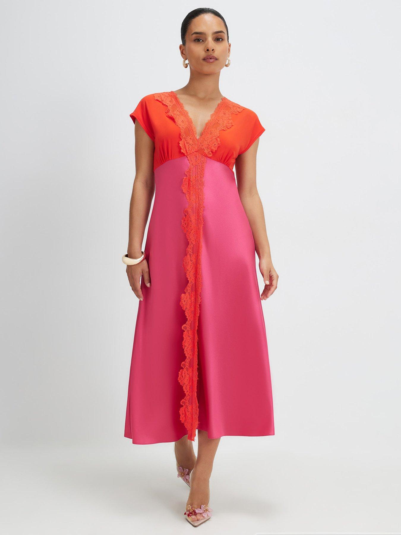 River Island Petite Lace Satin Midi Dress - Pink